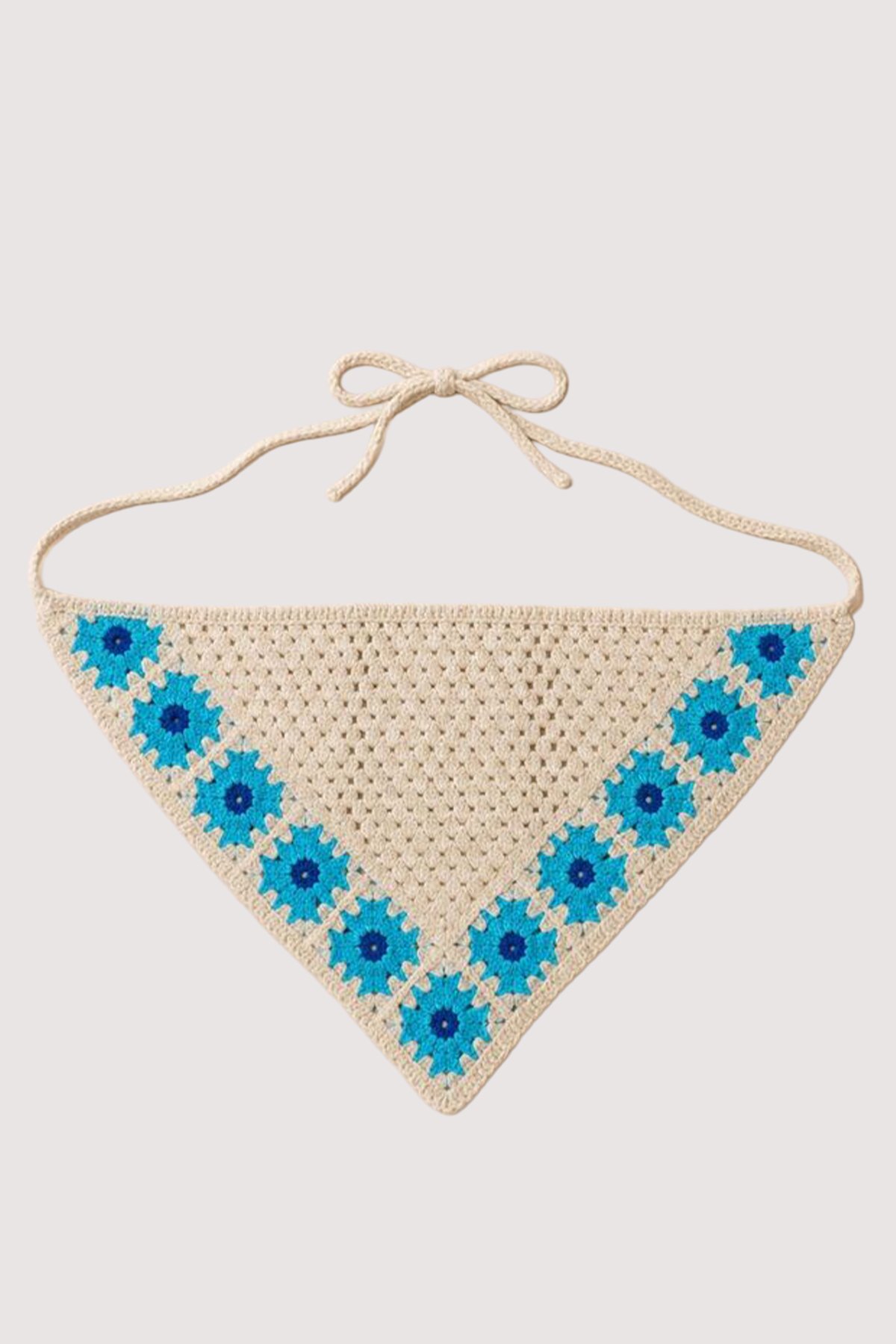 Kadın Ekru-Mavi Çiçek Motifli Bandana ALC-X15560