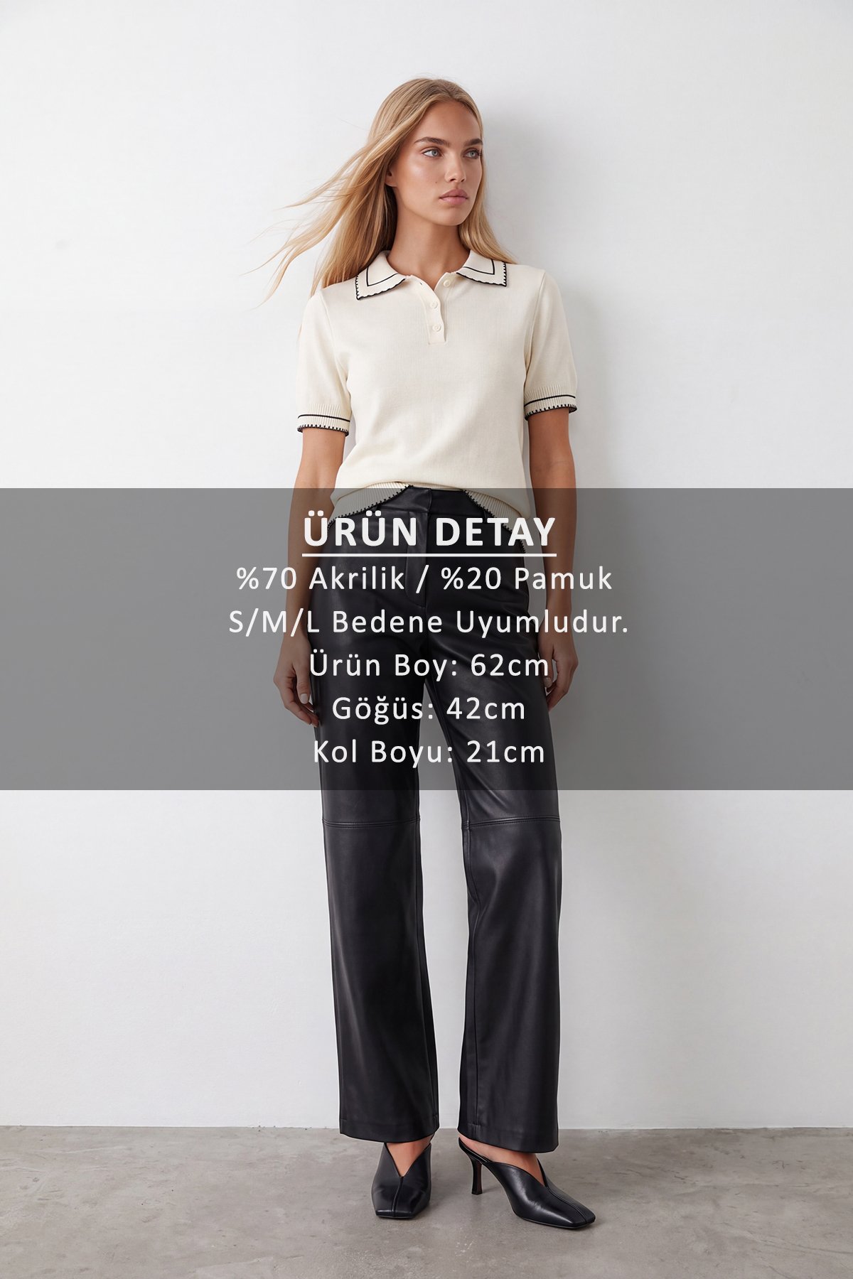 Kadın Ekru Polo Yaka Düğmeli  Triko Bluz Alc-X15771