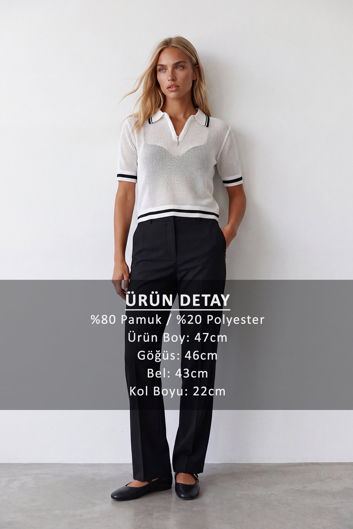 Kadın Ekru Polo Yaka Fermuarlı Transparan Bluz Alc-X15613