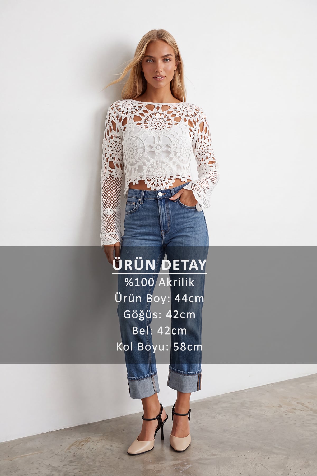 Kadın Ekru Uzun Kollu Ajurlu Bluz Alc-X15609