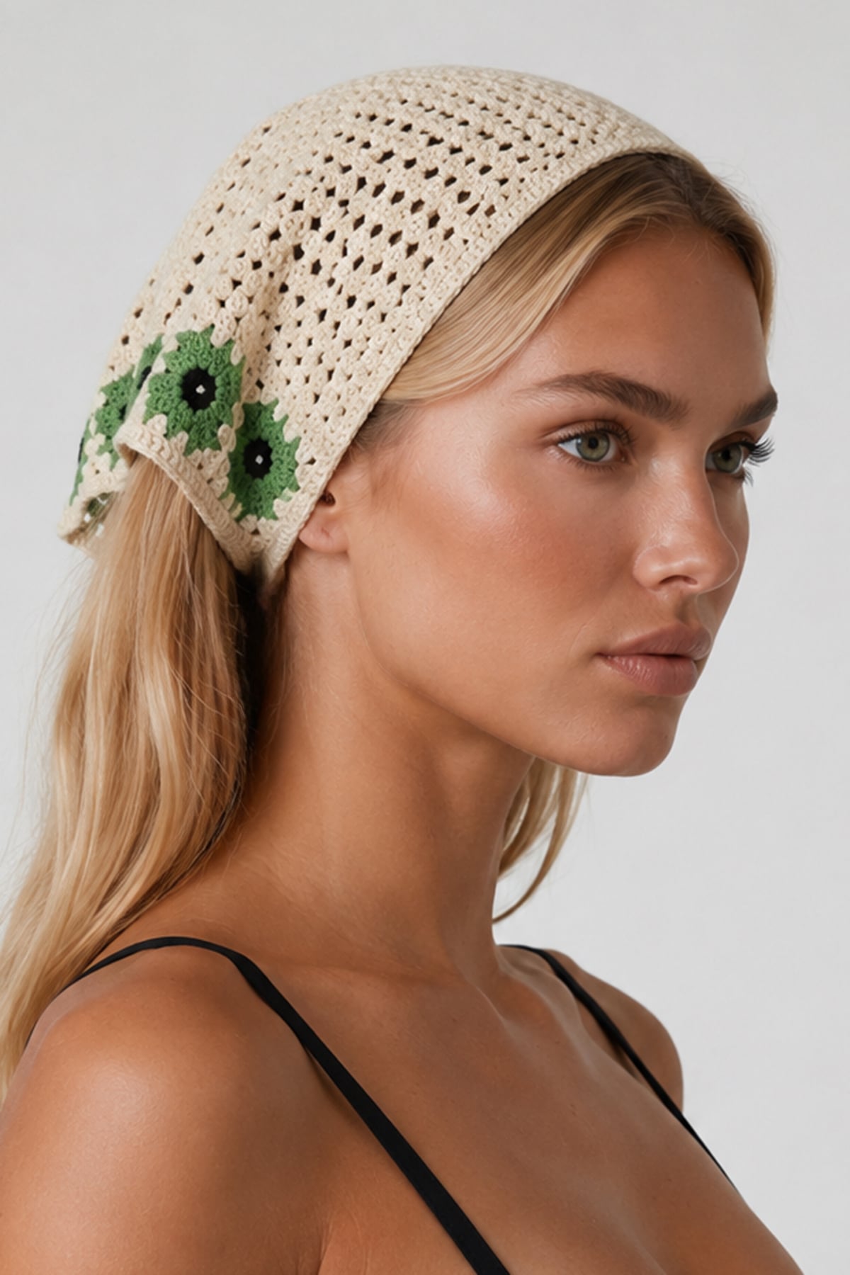Kadın EKRU YEŞİL Çiçek Motifli Bandana ALC-X15560
