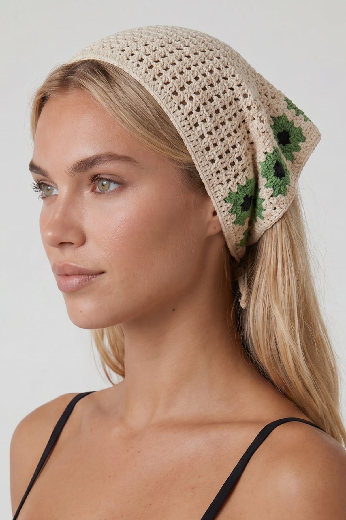 Kadın EKRU YEŞİL Çiçek Motifli Bandana ALC-X15560