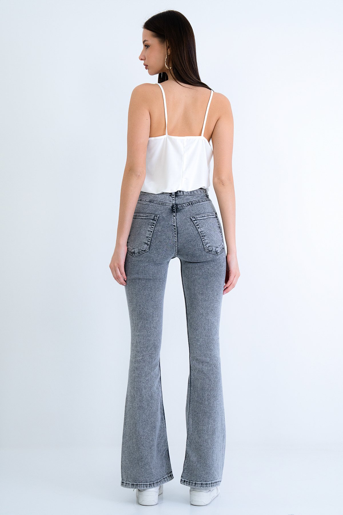 Kadın GRİ 5 Cepli Full Likra İspanyol Paça Jean VS00709