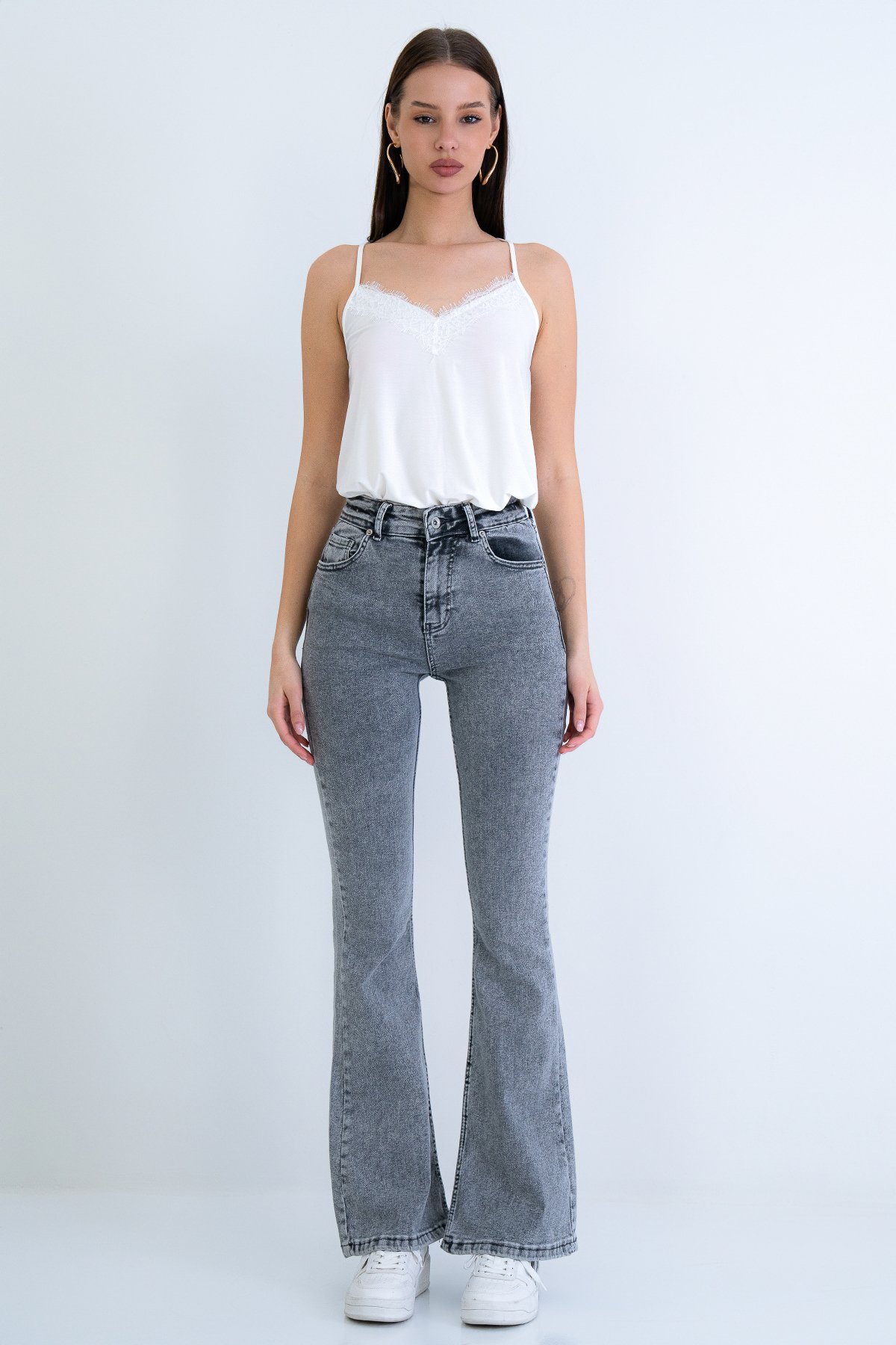 Kadın GRİ 5 Cepli Full Likra İspanyol Paça Jean VS00709