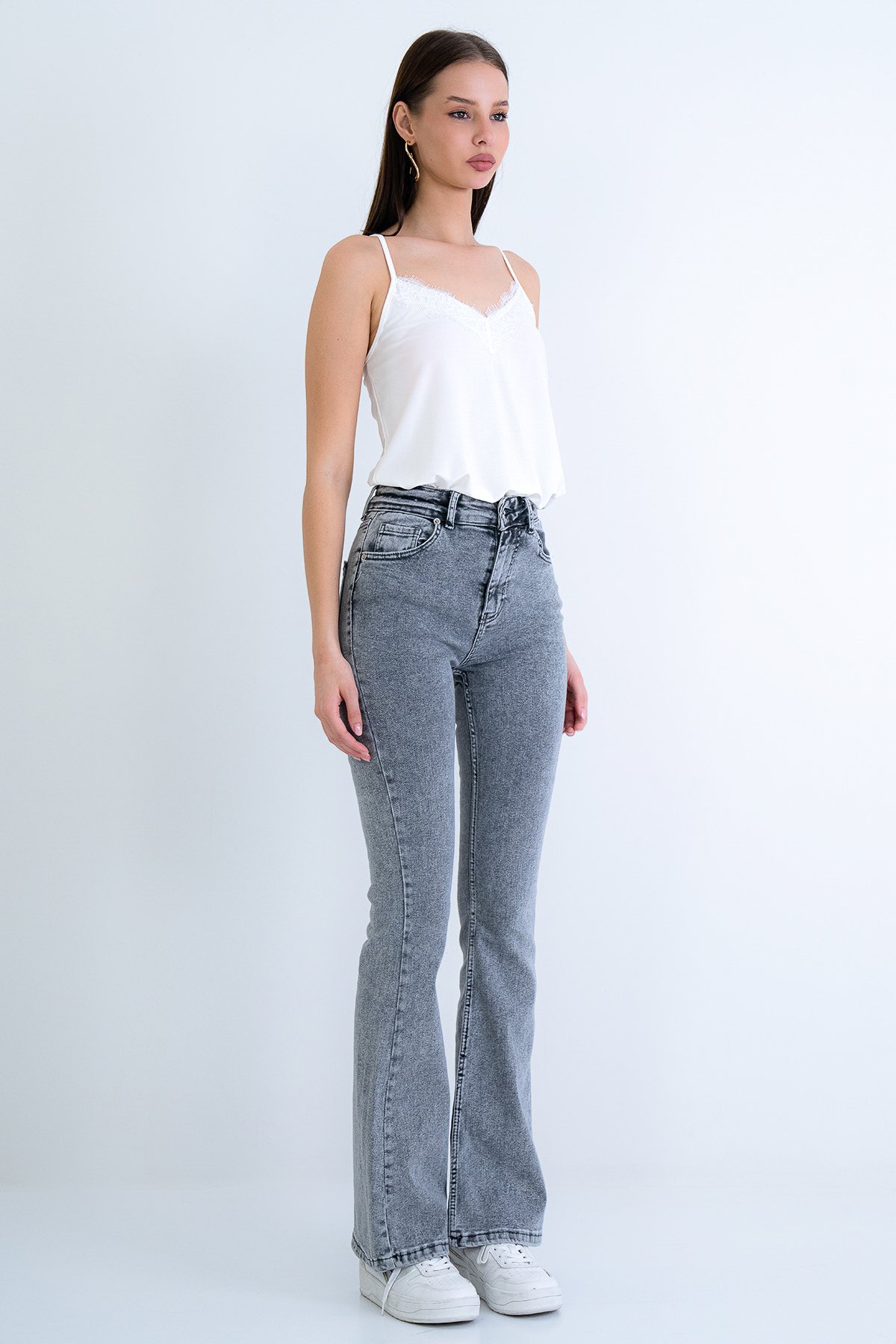 Kadın GRİ 5 Cepli Full Likra İspanyol Paça Jean VS00709