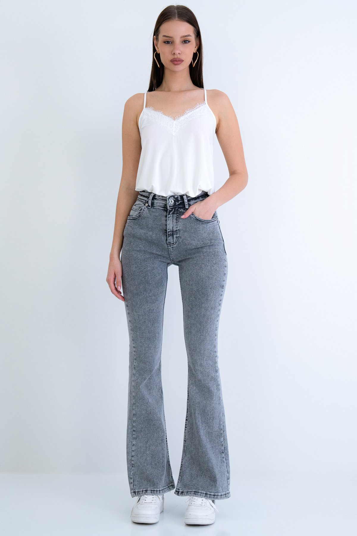 Kadın GRİ 5 Cepli Full Likra İspanyol Paça Jean VS00709