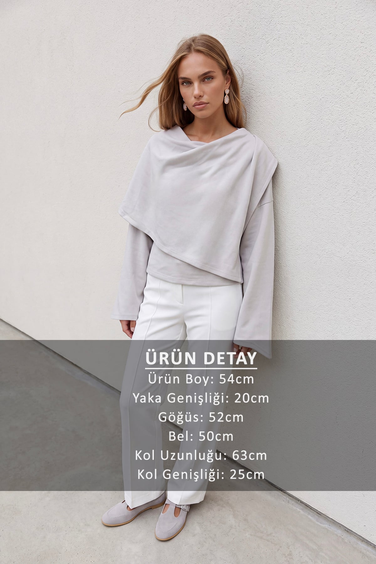 Kadın Gri Atkı Detaylı Geniş Kollu Bluz ALC-X14420