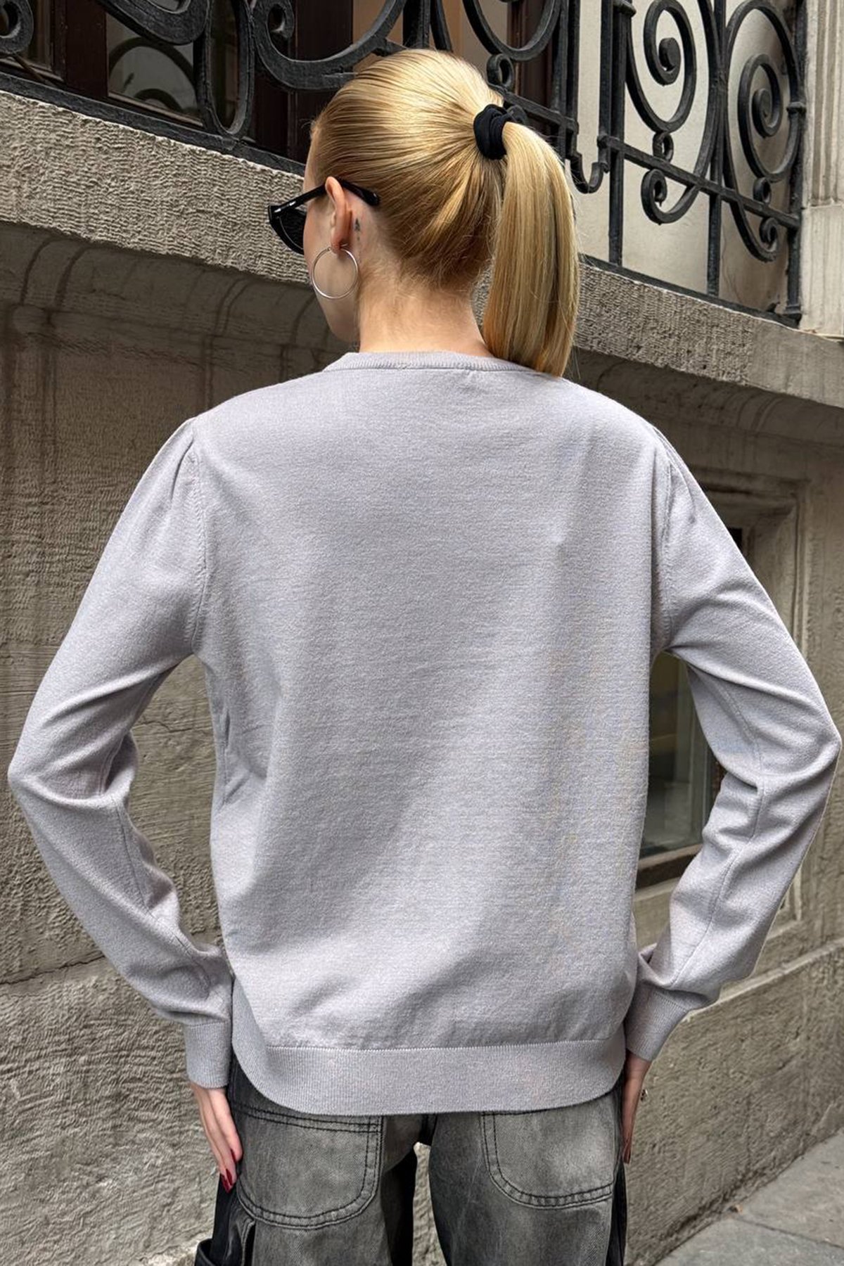 Kadın GRİ Bisiklet Yaka Düğmeli Triko Hırka VS01640