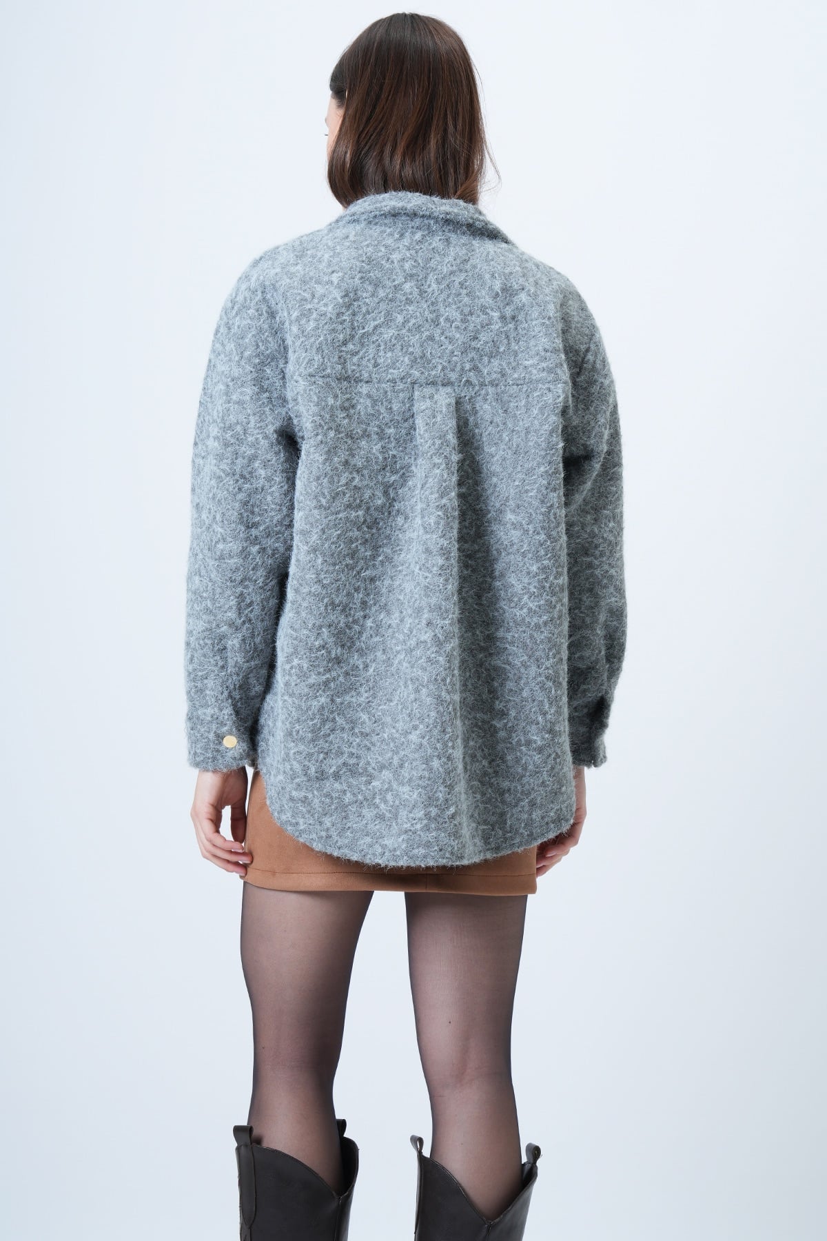 Kadın GRİ Buklet Dokulu Oversize Gömlek Ceket VS01506