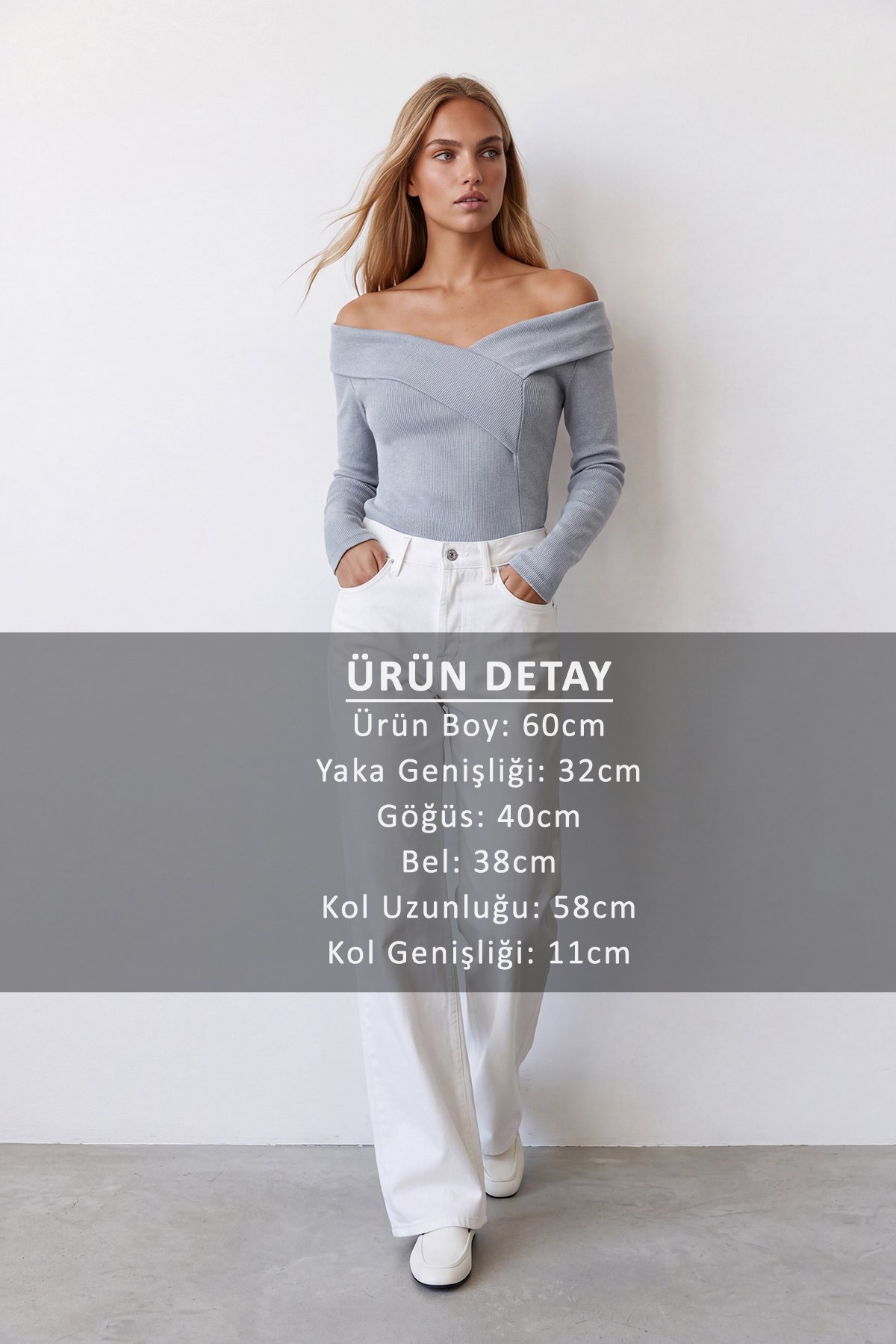 Kadın GRİ GENİŞ YAKALI  OTTOBAN  BLUZ ALC-X14342