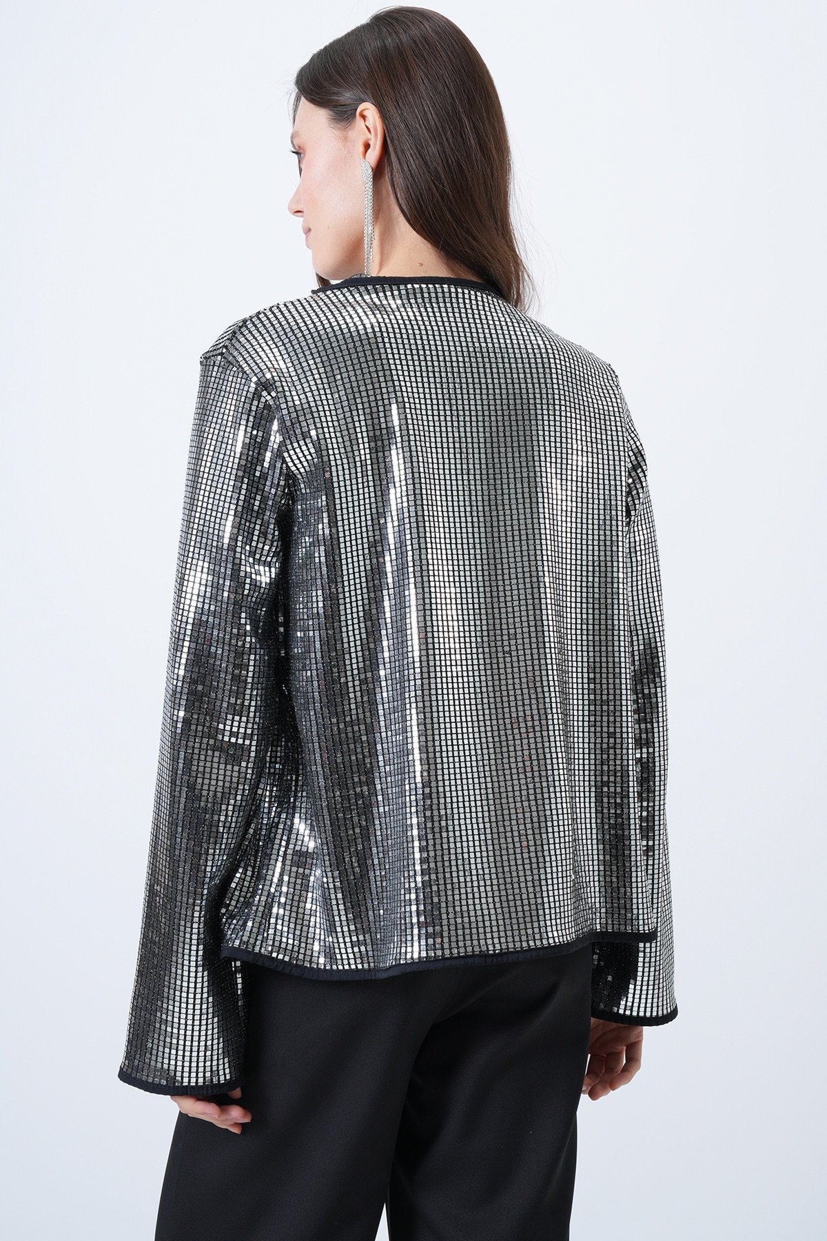 Kadın GRİ Payetli Açık Form Ceket VS01653