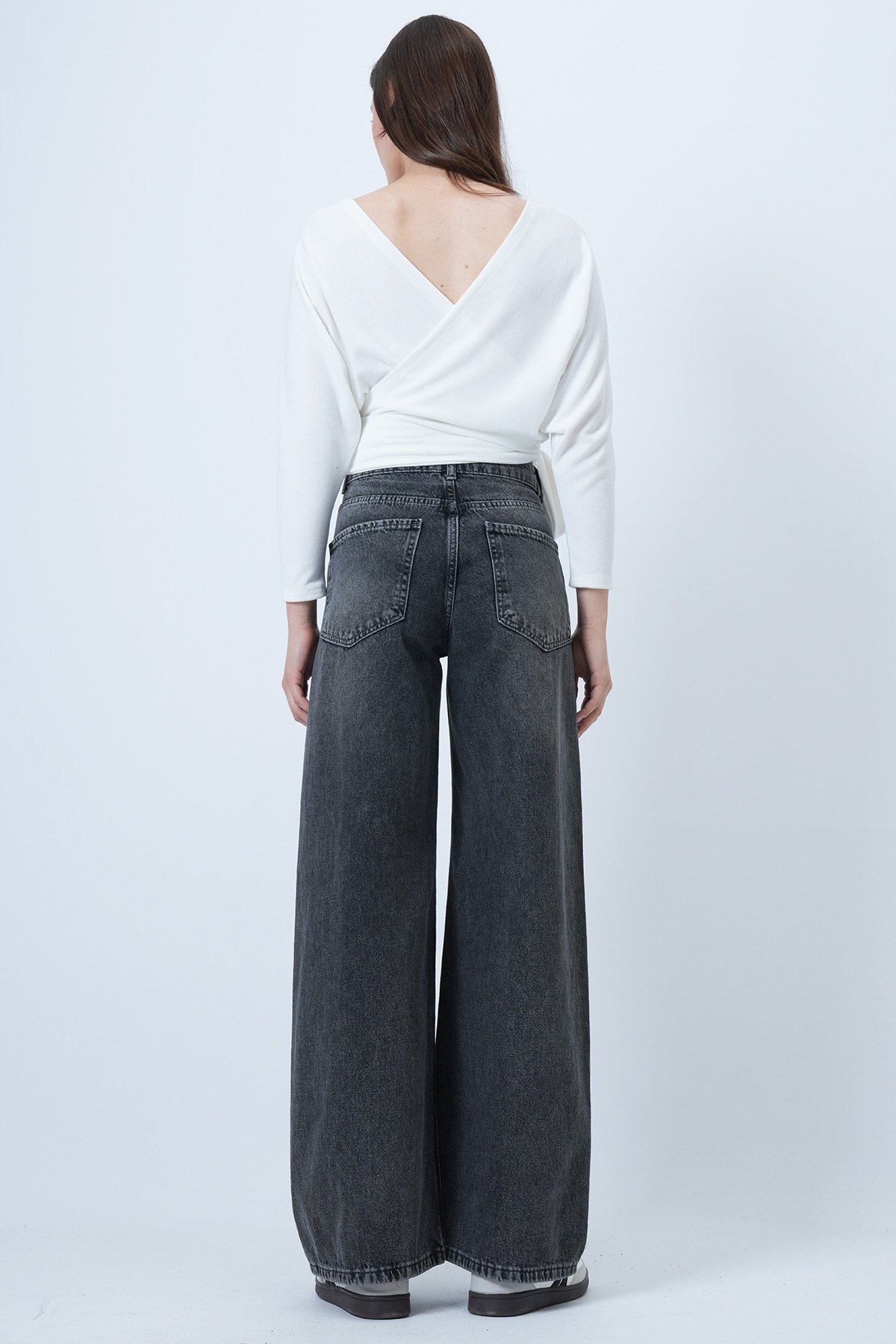 Kadın GRİ Yüksek Bel 5 Cepli Baggy Jean VS01450