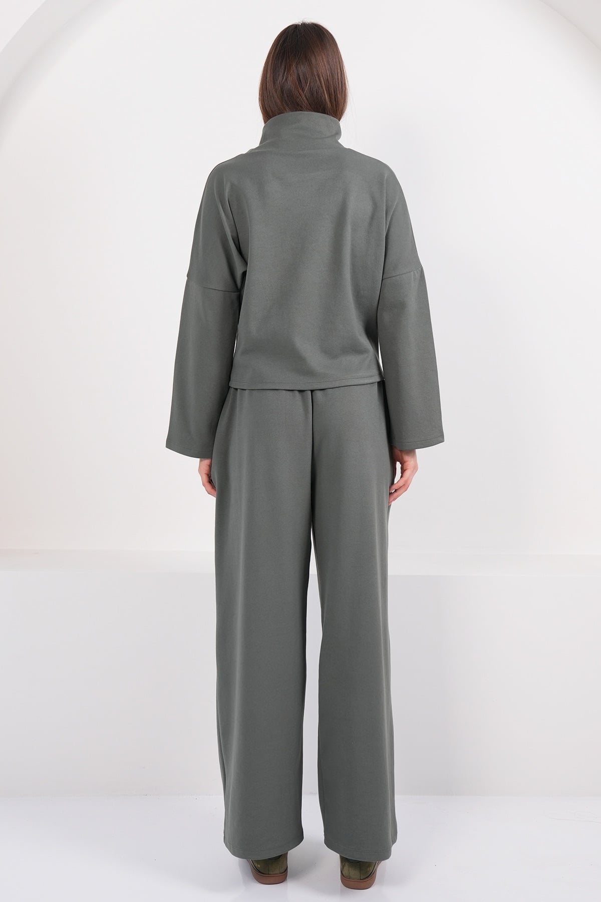 Kadın Haki Balıkçı Yaka Oversize Bluz Ve Çift Cepli Palazzo Pantolon Takım Alc-X14836