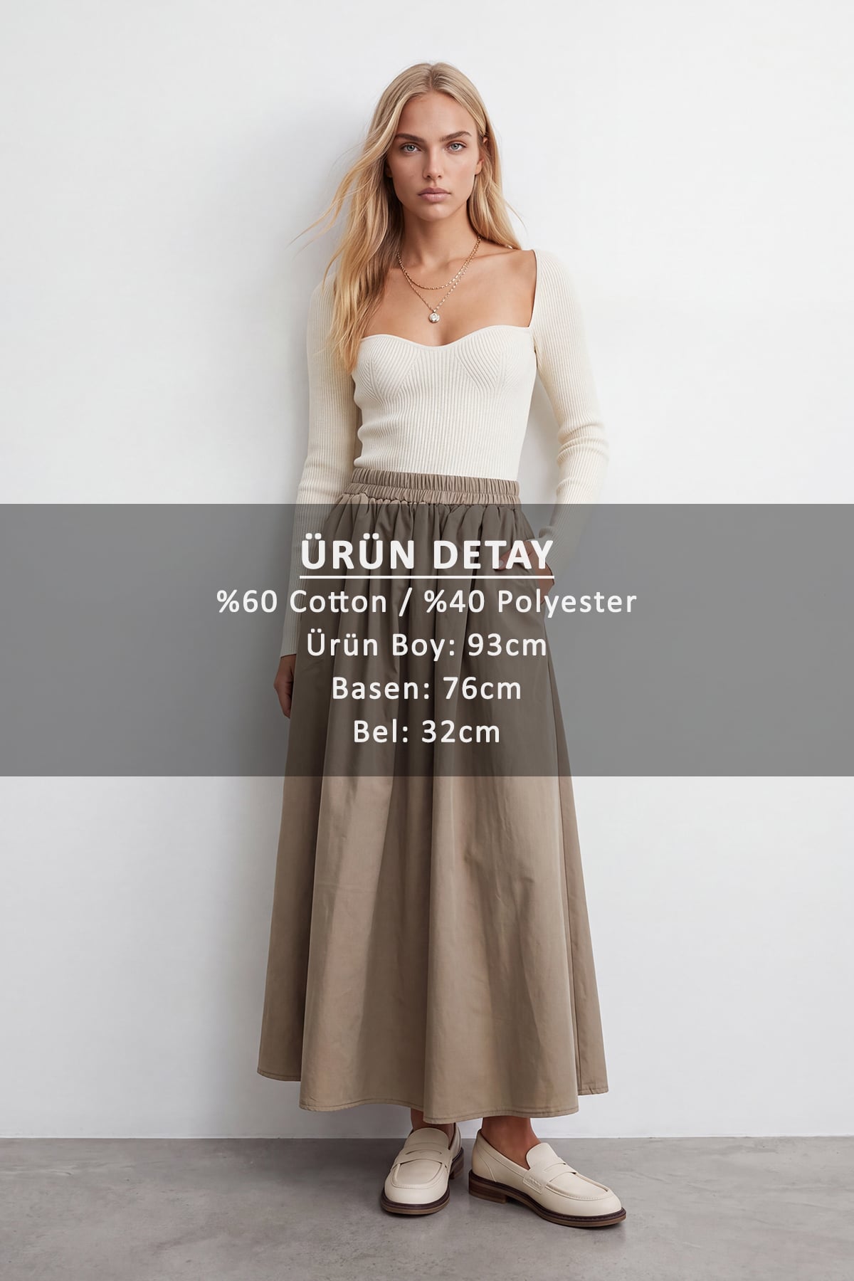 Kadın Haki Beli Lastikli Çift Cepli Dokuma Etek Alc-X15632