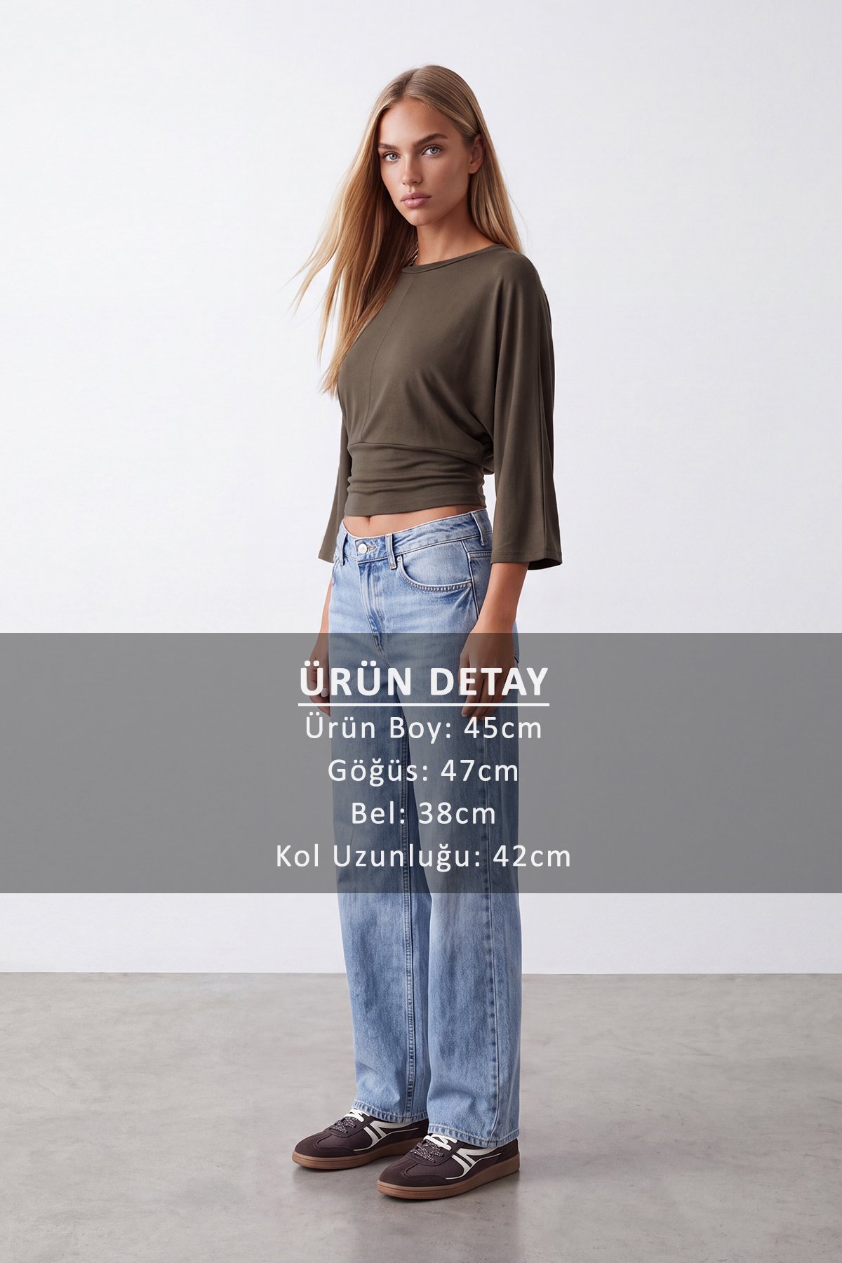 Kadın HAKİ BİSİKLET YAKA BELİ KORSAJ FORMLU ÖRME BLUZ ALC-X14598