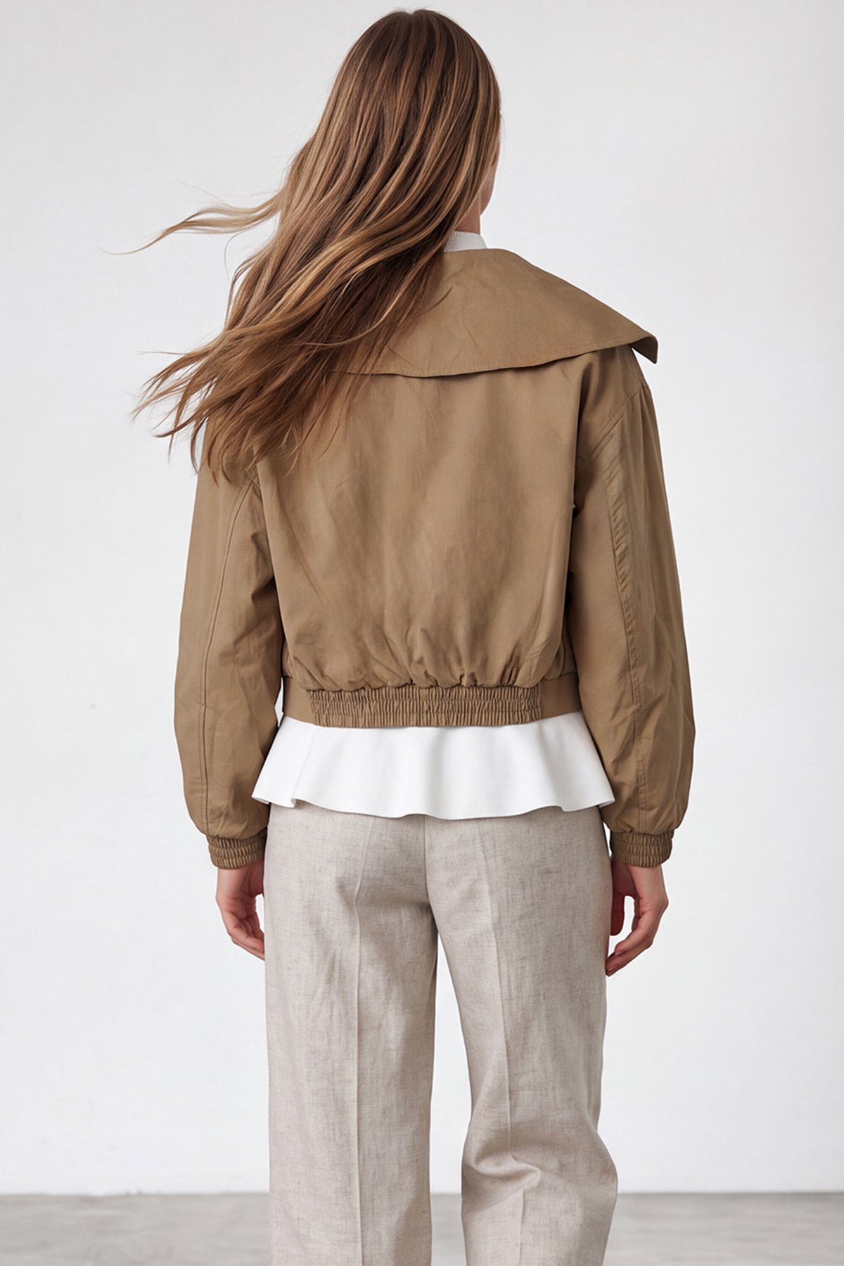 Kadın HAKİ Şal Yaka Astarlı Kısa Trençkot ALC-X15633