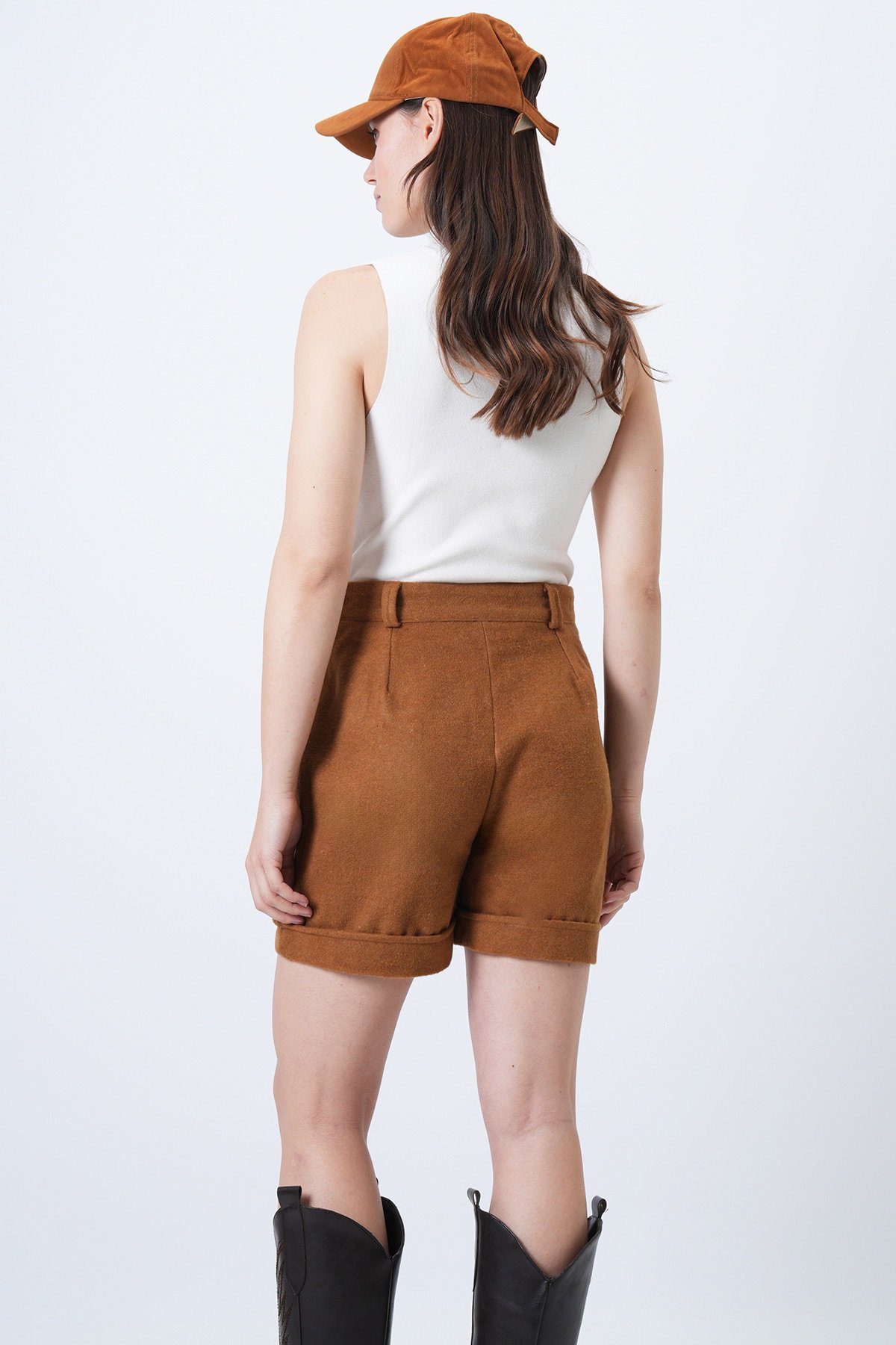 Kadın HARDAL Duble Paça Çift Cepli Kışlık Kaşe Şort ALC-X13297