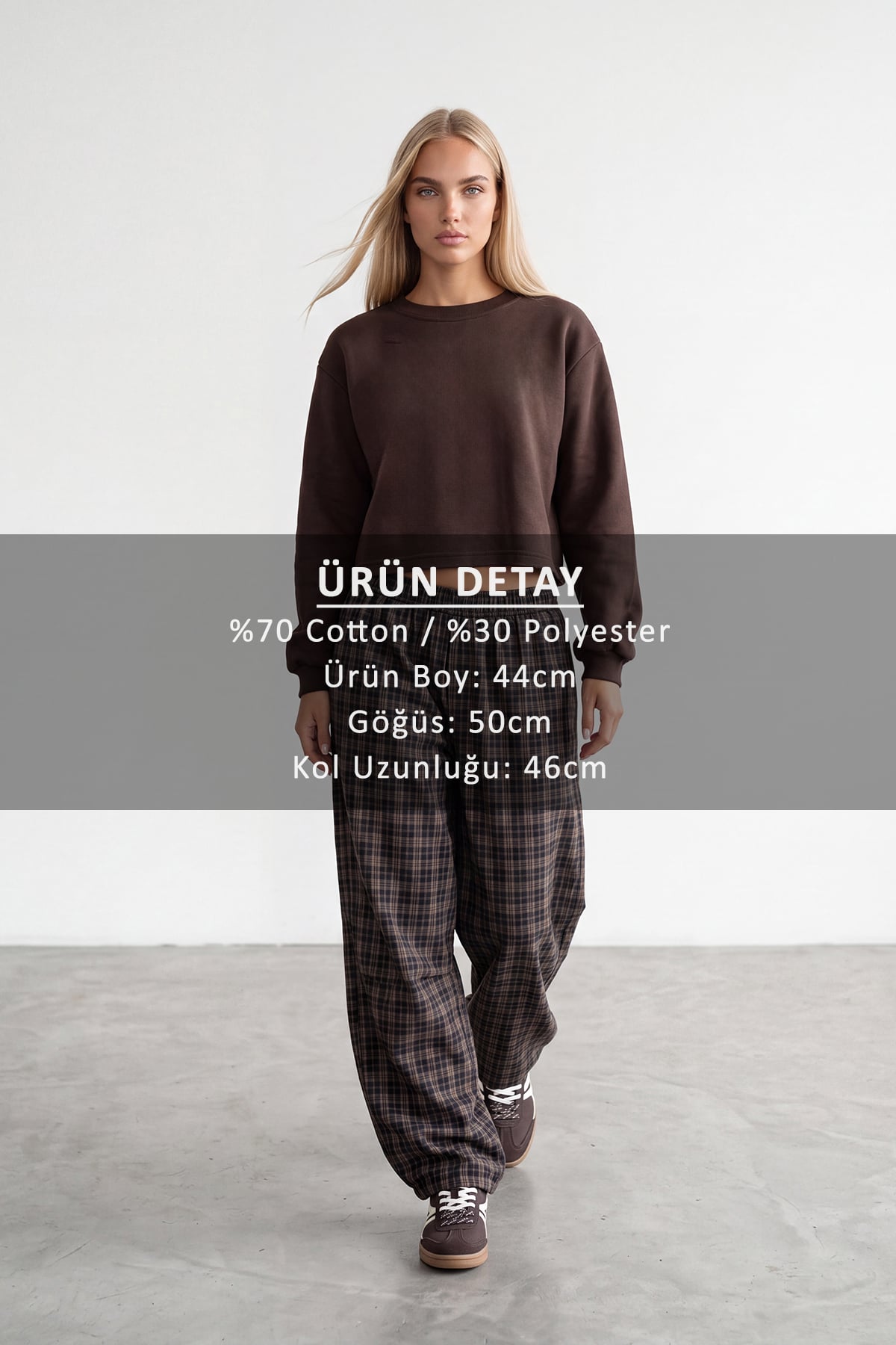 Kadın Kahve Bisiklet Yaka Eteği Pis Dikişli 3 İplik İçi Şardonlu Sweatshirt Alc-X15863