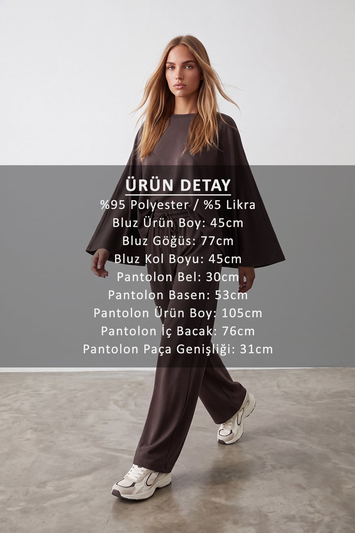 Kadın Kahve Bisiklet Yaka Pelerin Kesimli Üst Ve  Beli Lastikli Pantolon Takım Alc-X15801