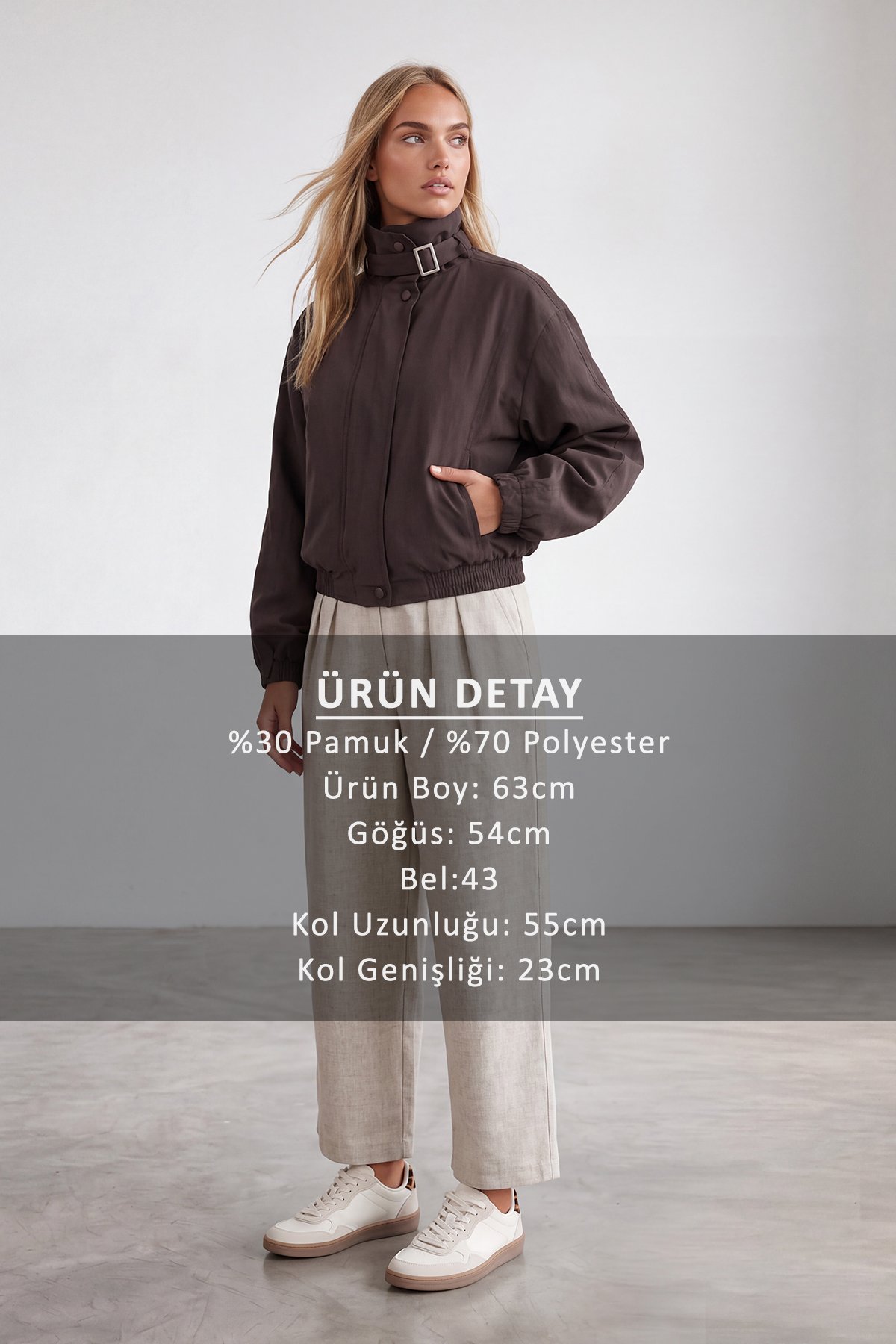 Kadın Kahve Dik Yaka İçi Astarlı Bol Kesim Bomber Ceket Alc-X15958