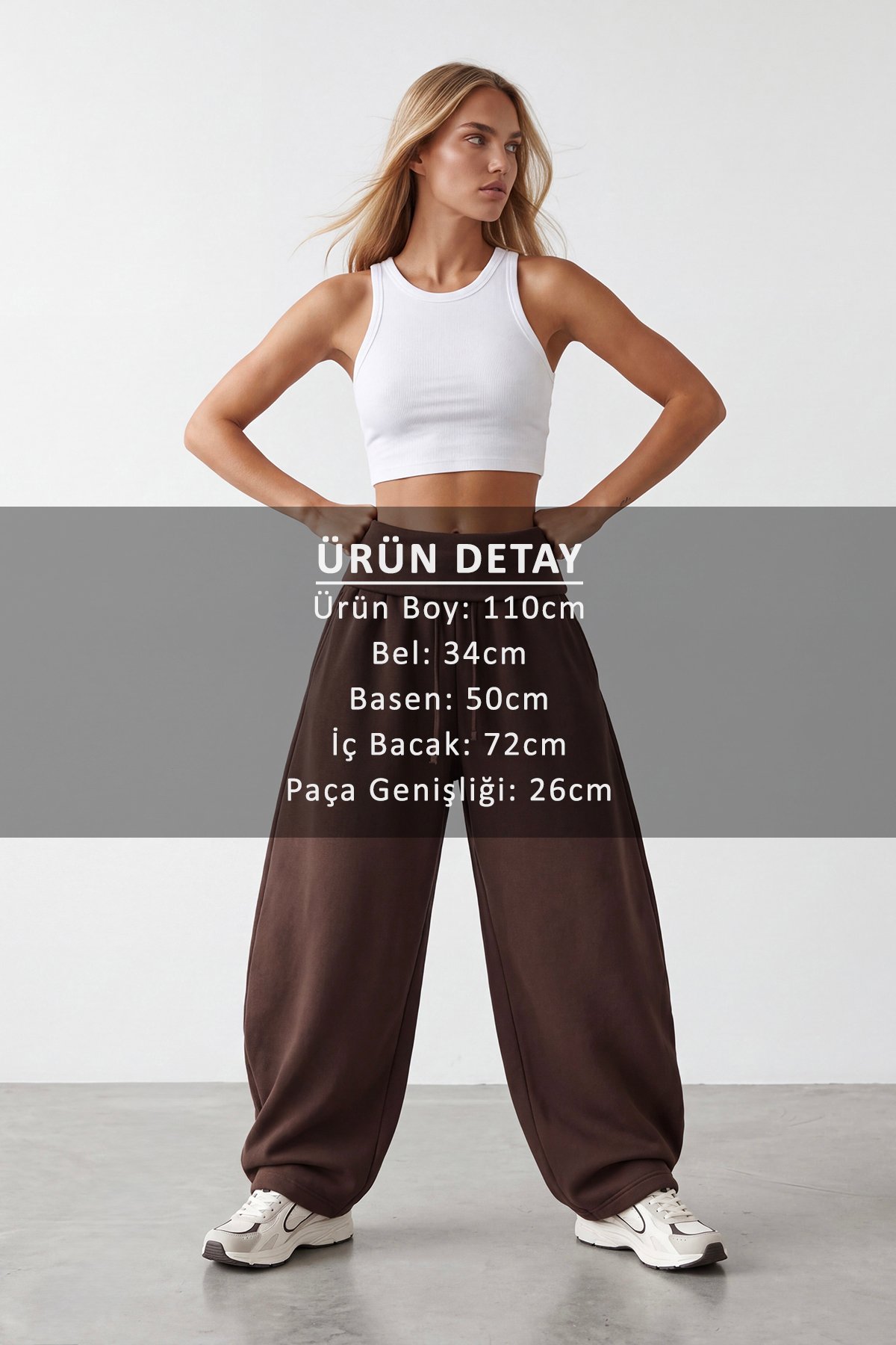 Kadın KAHVE Katlamalı Yüksel Bel 3 İplik İçi Şardonlu Baggy Eşofman Altı ALC-X15887