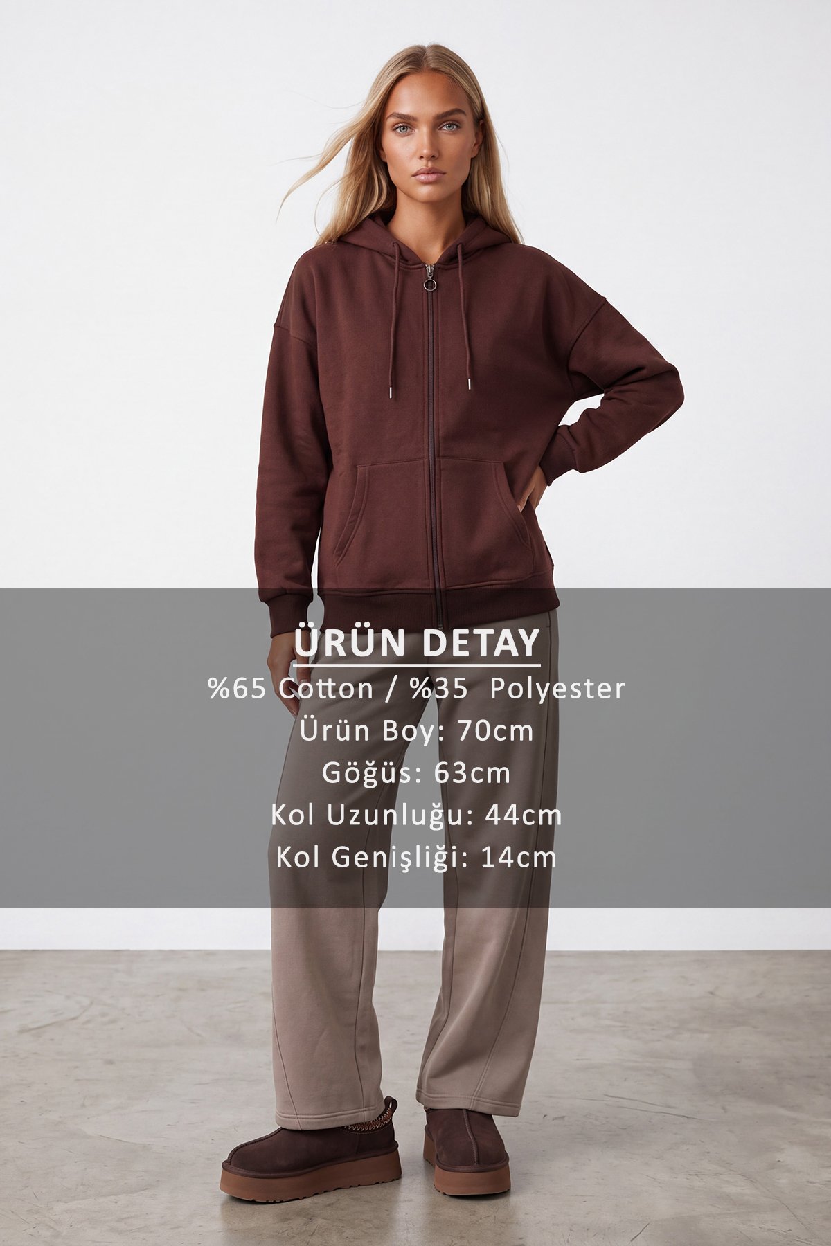 Kadın Kahve Üç İplik Şardonlu Oversize Sweatshirt Alc-X15945