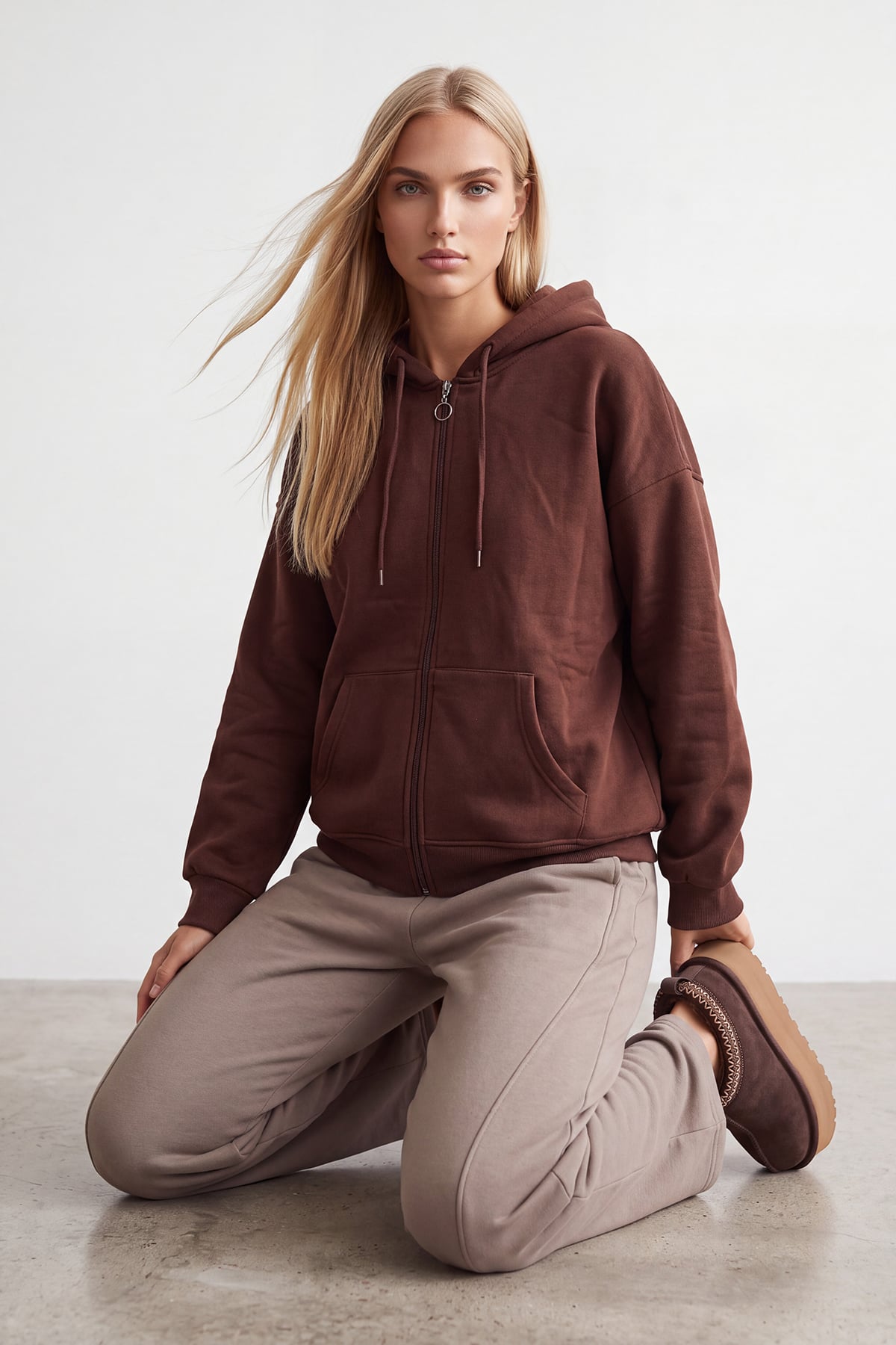 Kadın Kahve Üç İplik Şardonlu Oversize Sweatshirt Alc-X15945