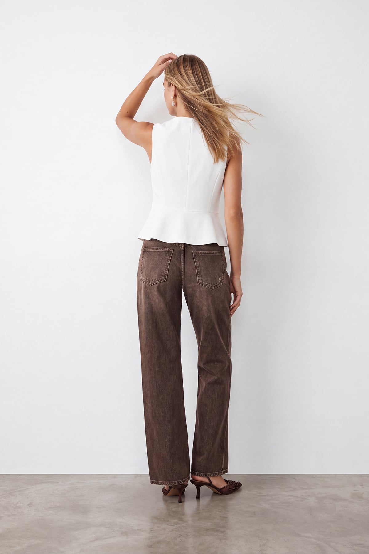 Kadın Kahve Yüksek Bel Parlak Kaplamalı Wide Leg Pantolon Alc-X15813