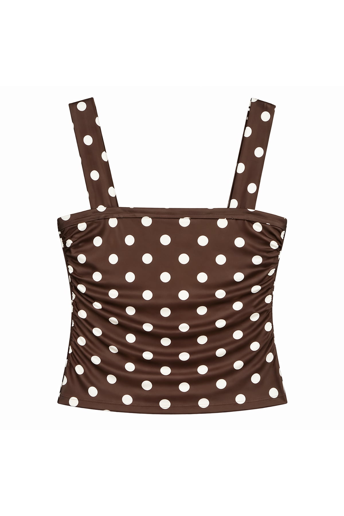 Kadın Kahverengi Askılı Drape Detaylı Puantiyeli Crop Bluz Alc-X15484