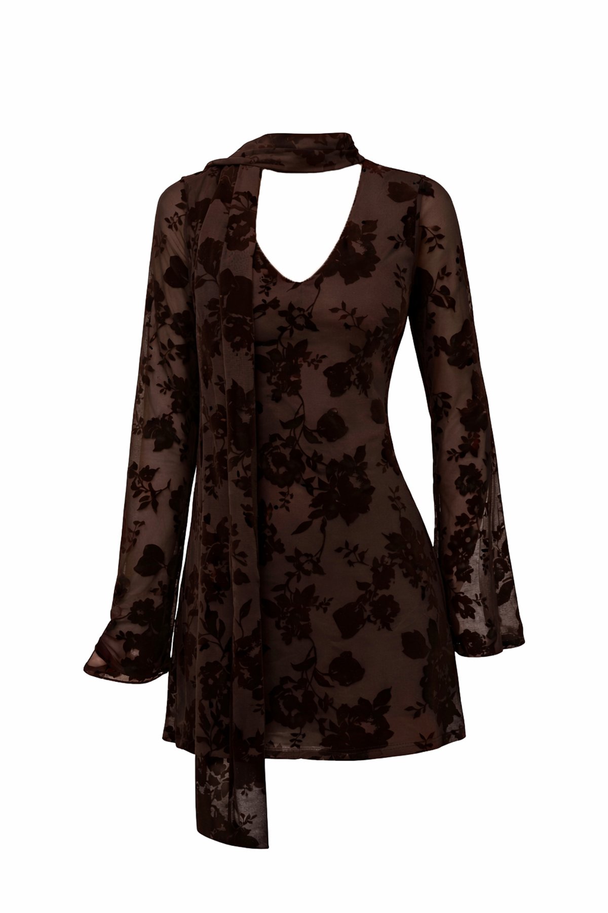 Kadın KAHVERENGİ ATKI DETAYLI İÇİ ASTARLI MİNİ DANTEL ELBİSE ALC-X15302