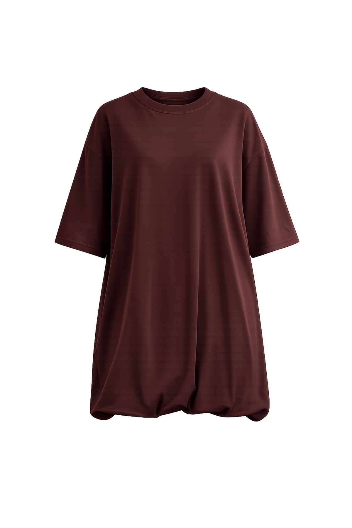 Kadın KAHVERENGİ BALON KESİM BİSİKLET YAKA OVERSİZE T-SHIRT ALC-X15248