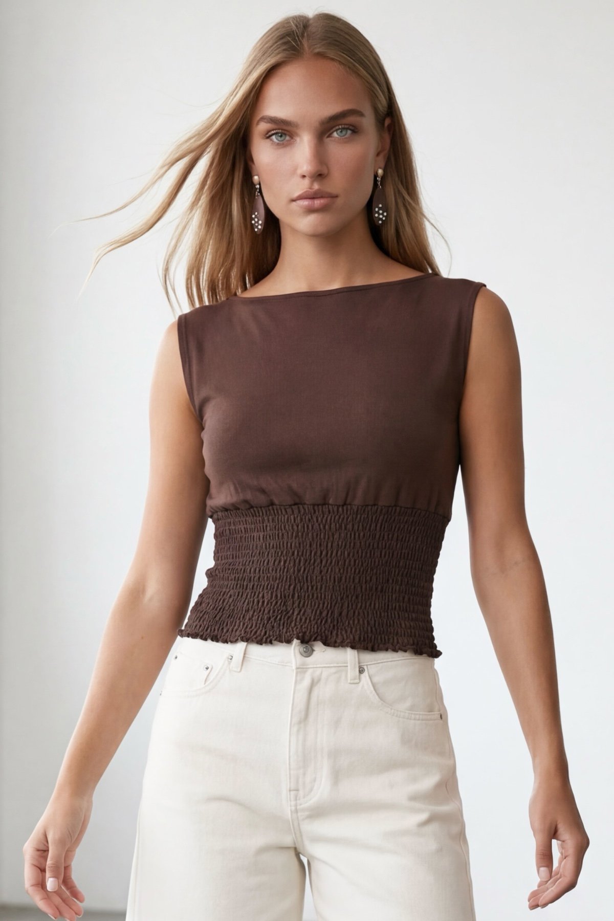 Kadın Kahverengi Beli Gipeli Bluz Alc-X15543