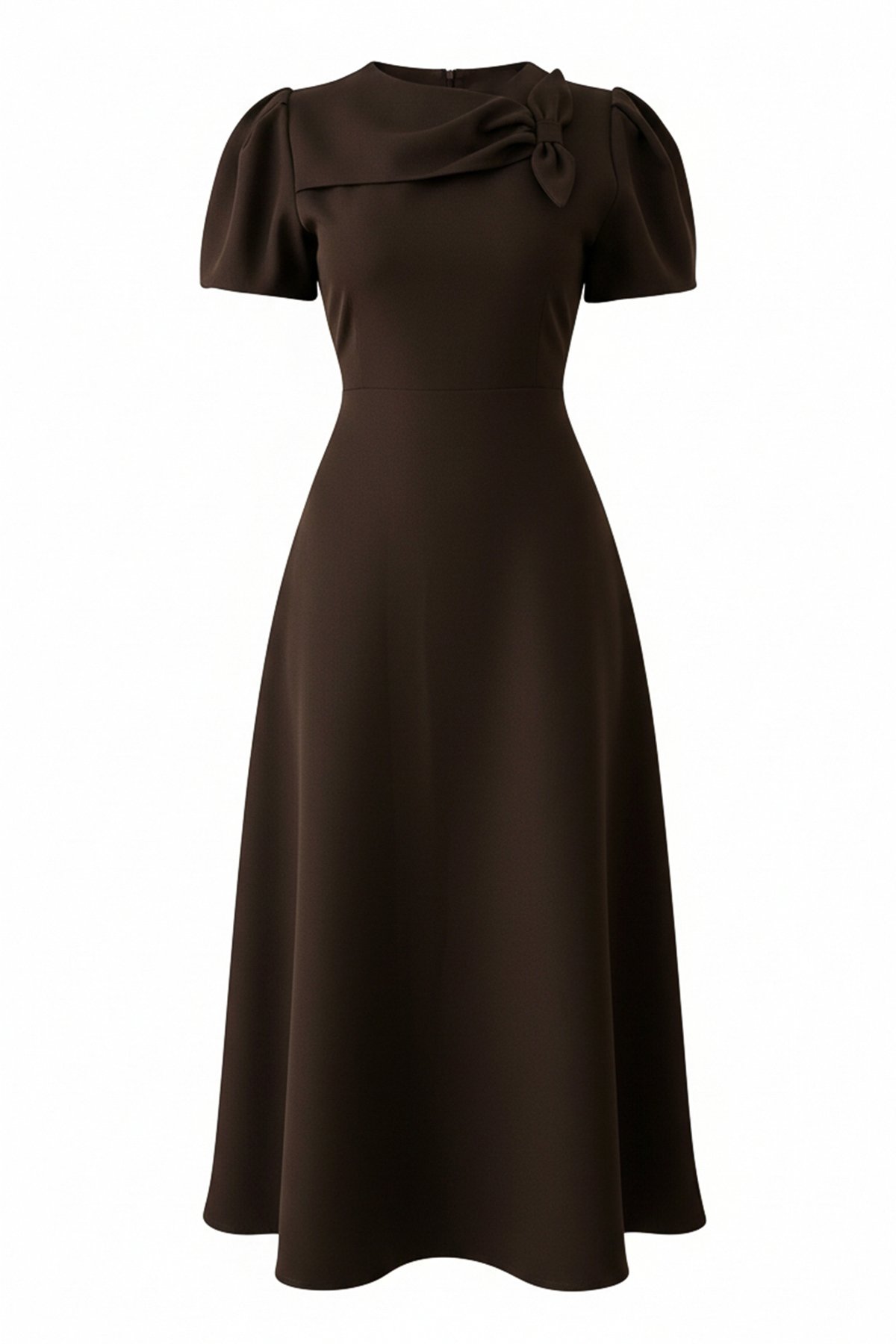 Kadın KAHVERENGİ BİSİKLET YAKA FİYONK TASARIMLI MAXİ BOY DOKUMA ELBİSE ALC-X15304