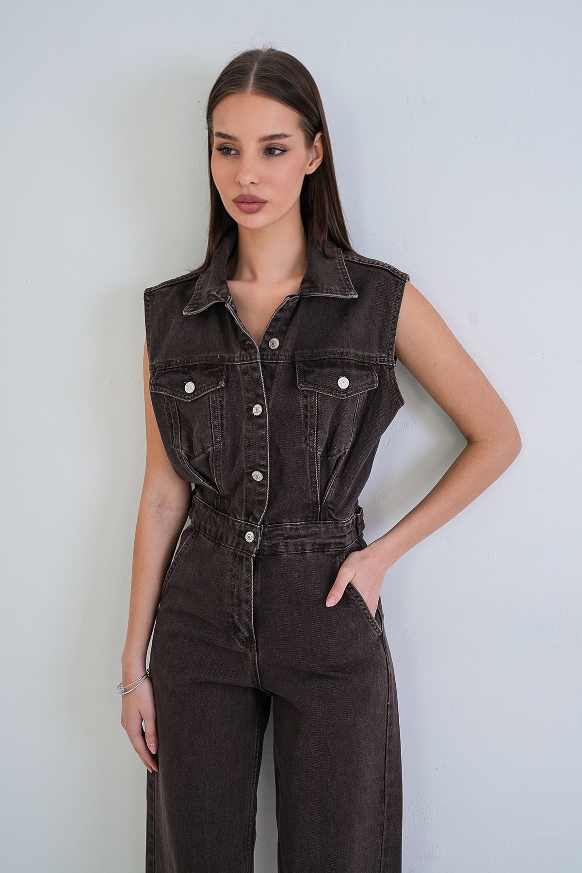 Kadın Kahverengi Cep Detaylı Jean Tulum Alc-X15385