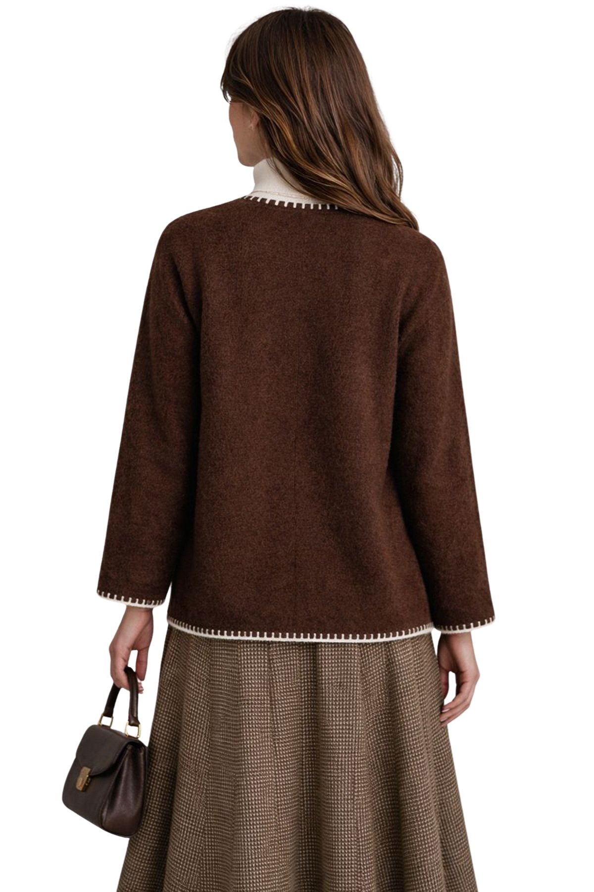 Kadın Kahverengi Çift Cepli Çoban Dikişli Triko Ceket Alc-X15312