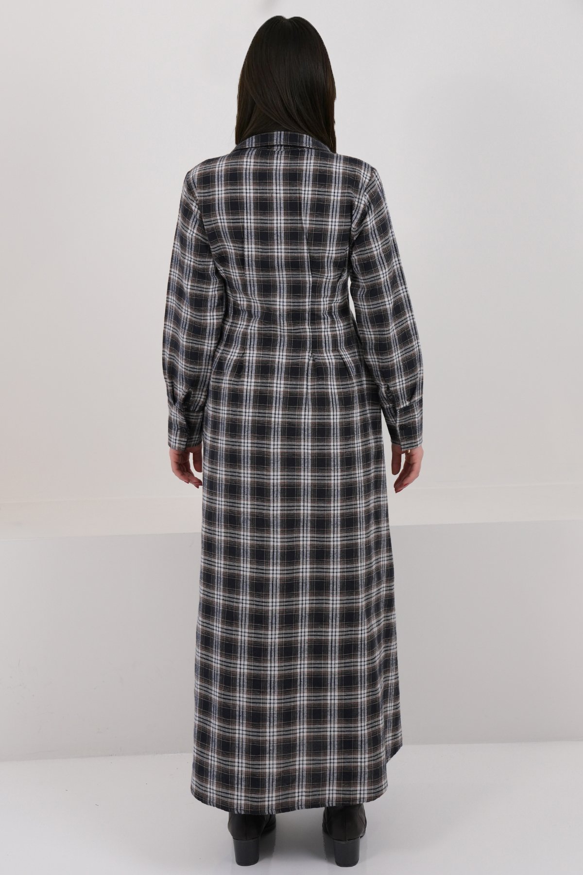 Kadın Kahverengi Çift Cepli Maxi Boy Pamuk Karışımlı Elbise Alc-X14912