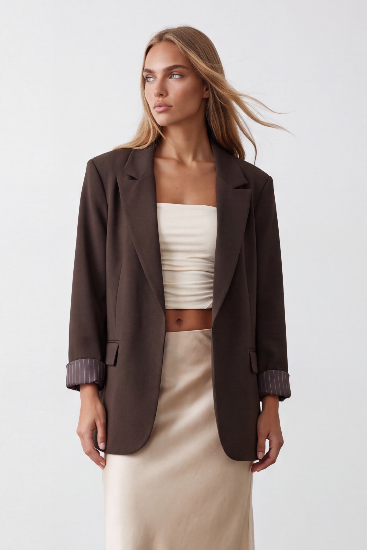 Kadın KAHVERENGİ Desenli Astarlı Blazer Ceket ALC-X15643