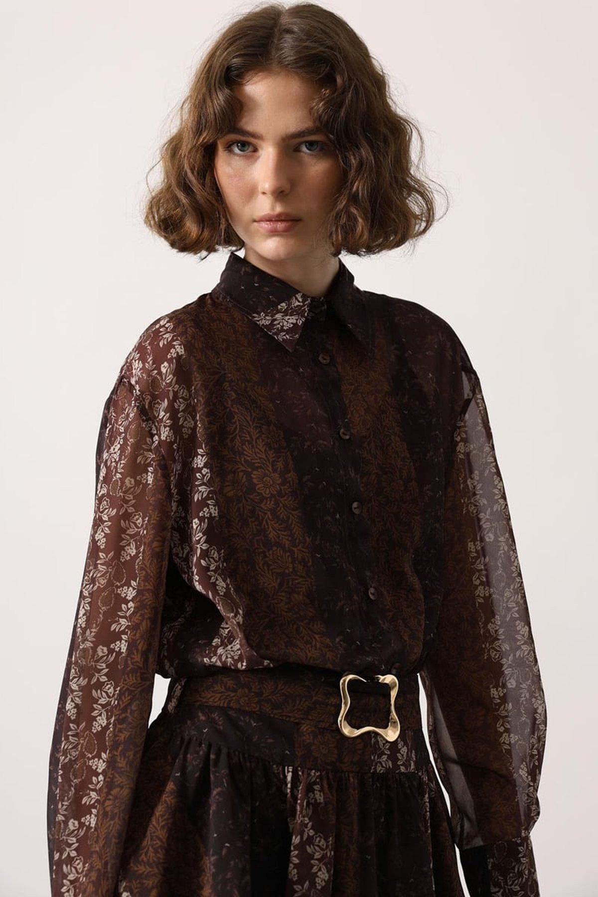 Kadın KAHVERENGİ Desenli Dantel Detaylı Mini Elbise ALC-X15073