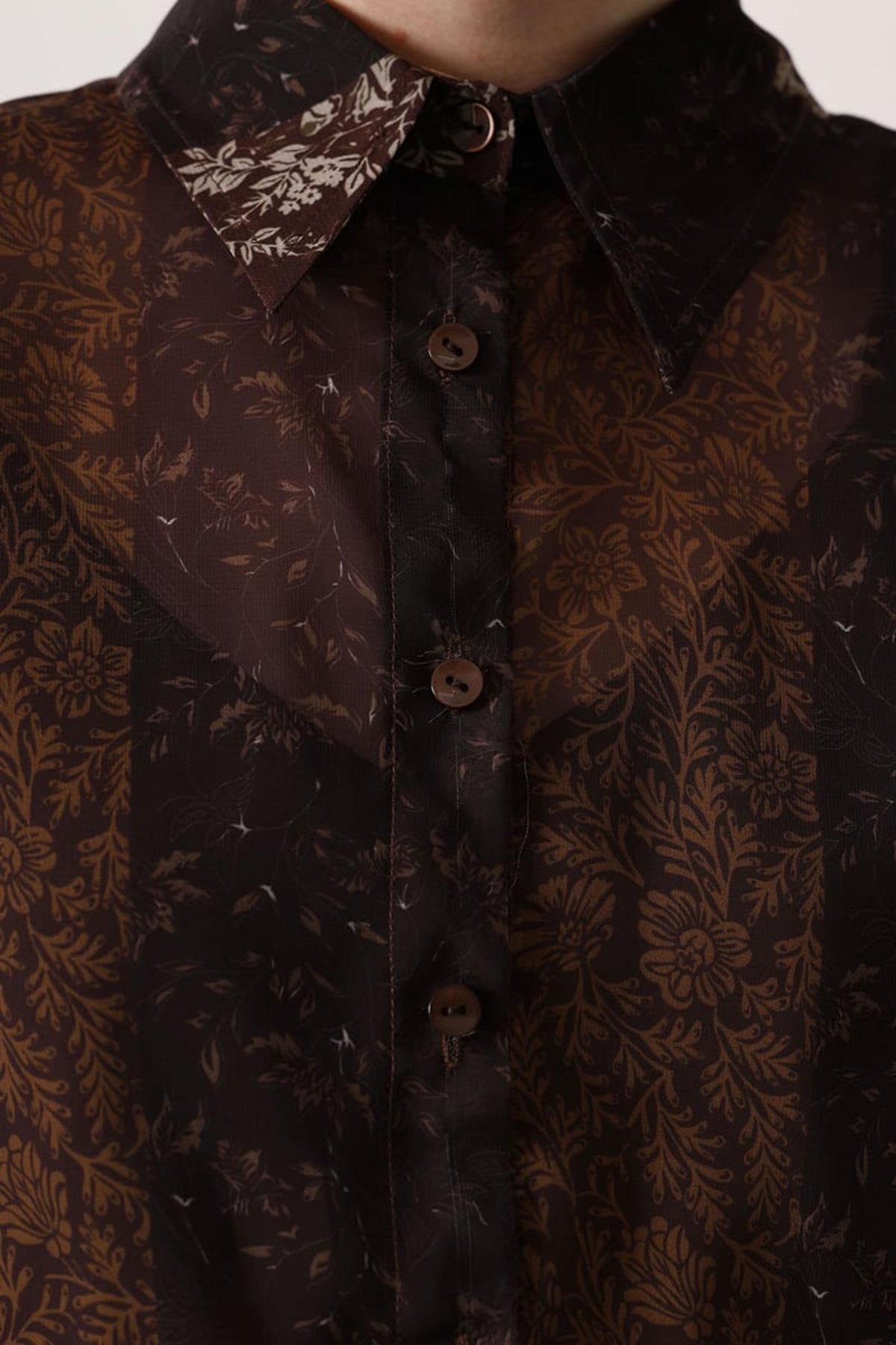 Kadın KAHVERENGİ Desenli Dantel Detaylı Mini Elbise ALC-X15073