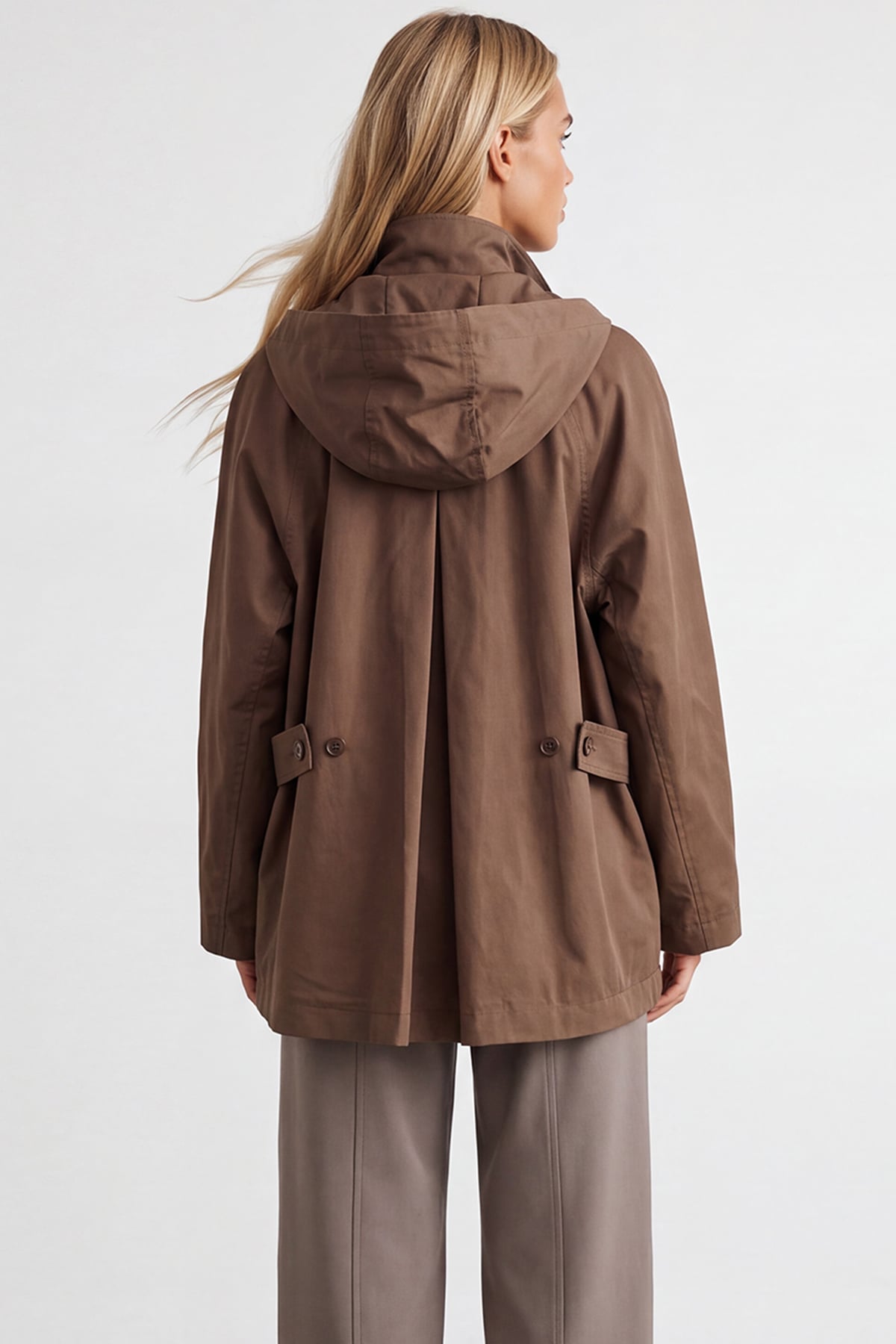 Kadın KAHVERENGİ Kapişonlu Gizli Patlı Oversize Trençkot ALC-X15637