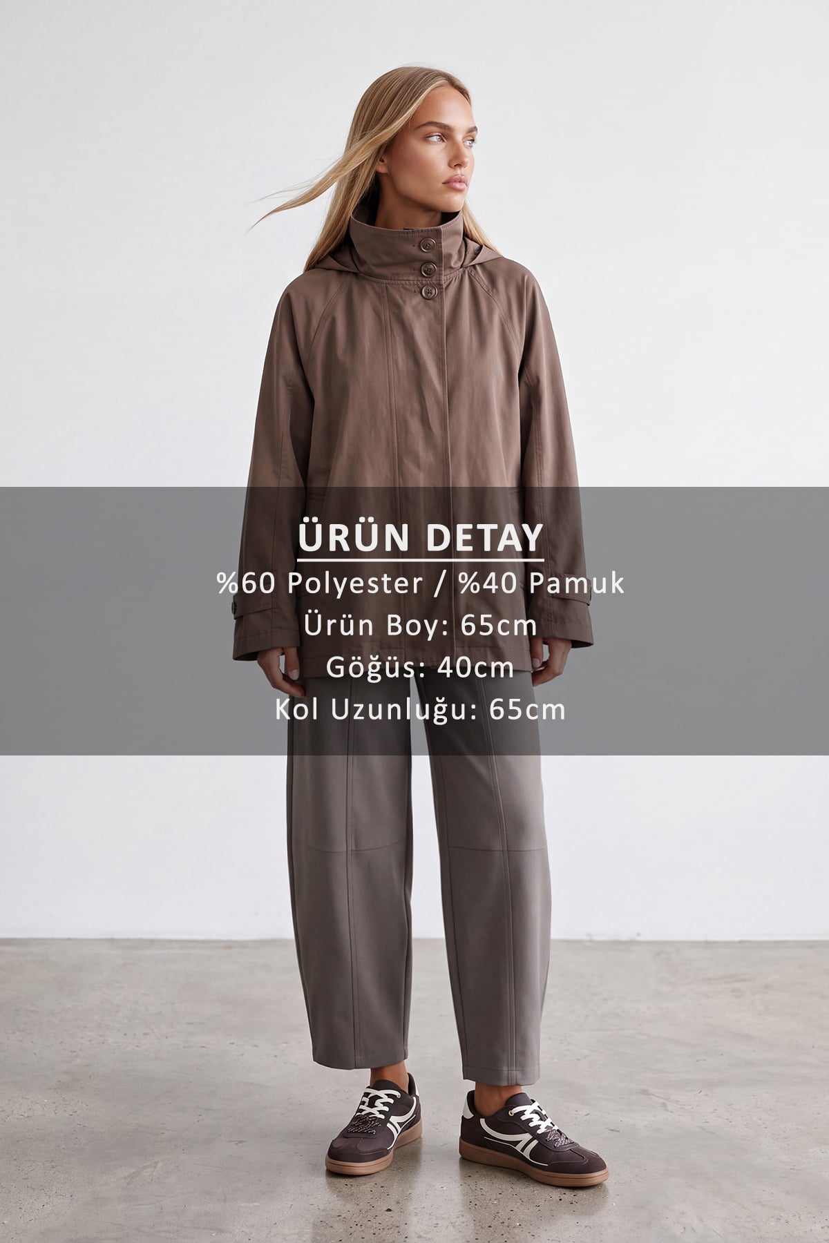Kadın Kahverengi Kapişonlu Gizli Patlı Oversize Trençkot Alc-X15637