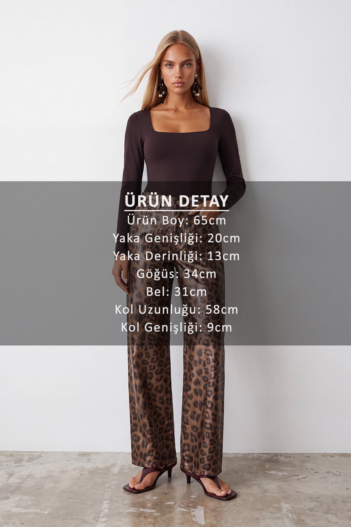 Kadın Kahverengi Kare Yaka Tulumlu Alttan Çıtçıtlı Bodysuit Alc-X14390