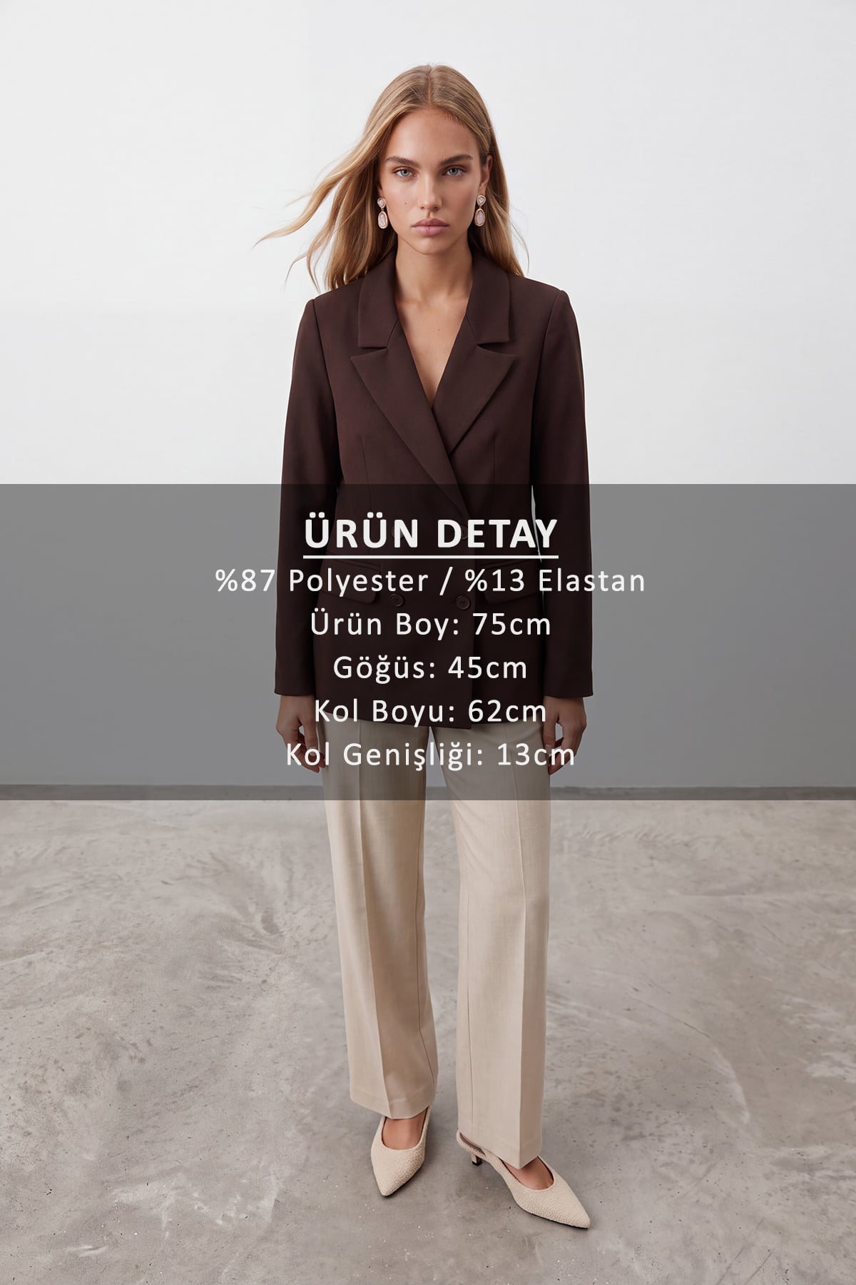 Kadın Kahverengi Kruvaze Yaka Düğmeli Blazer Ceket Alc-X15732