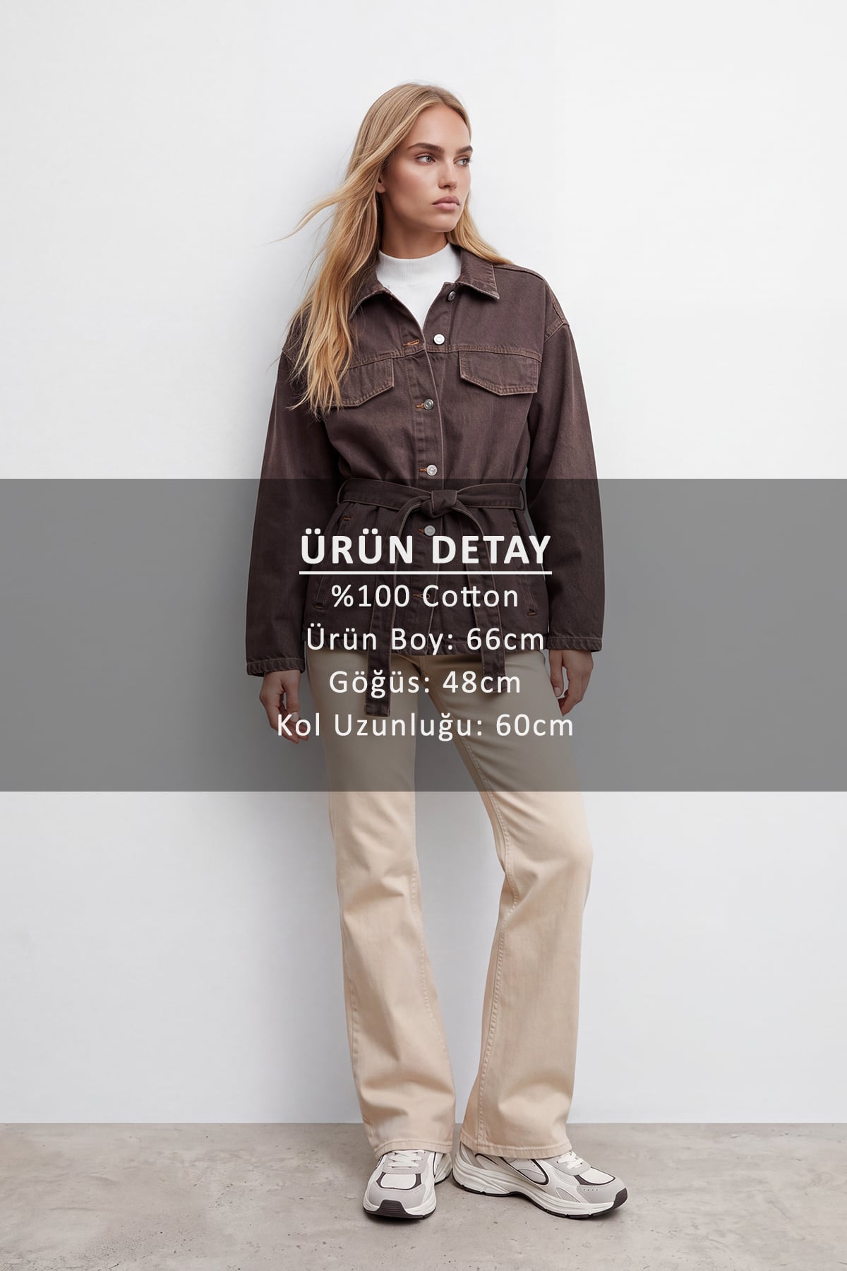Kadın Kahverengi Kuşak Detaylı Çıtçıt Kapamalı Denim Ceket Alc-X15652