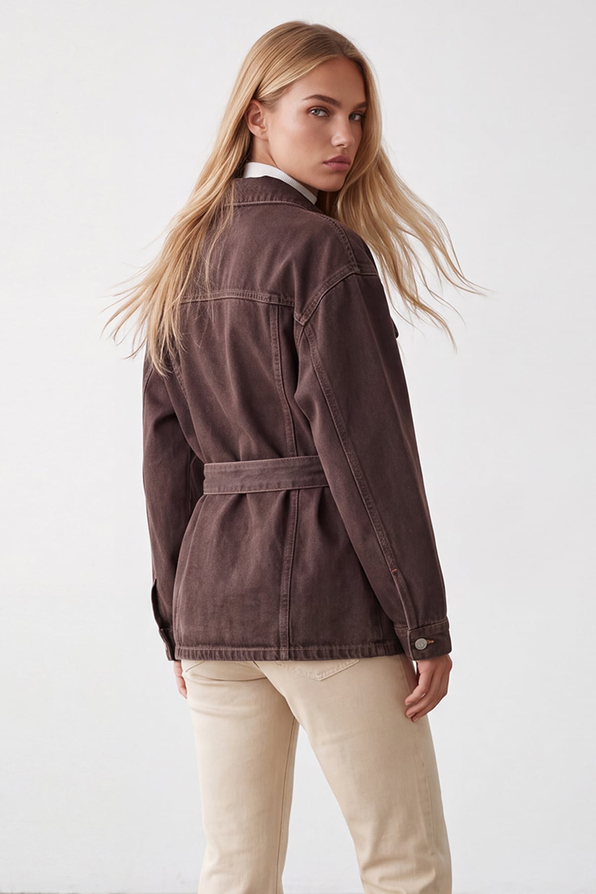 Kadın KAHVERENGİ Kuşak Detaylı Çıtçıt Kapamalı Denim Ceket ALC-X15652