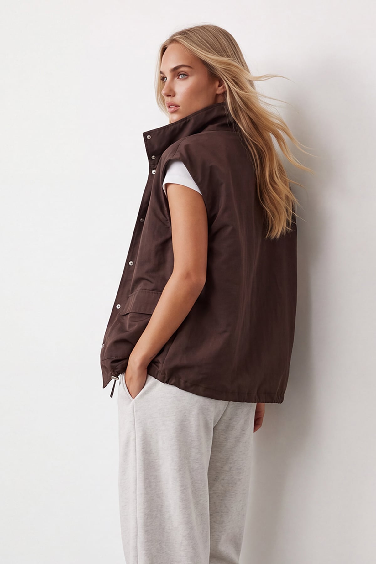 Kadın KAHVERENGİ Oversize Trençkot Yelek ALC-X15621