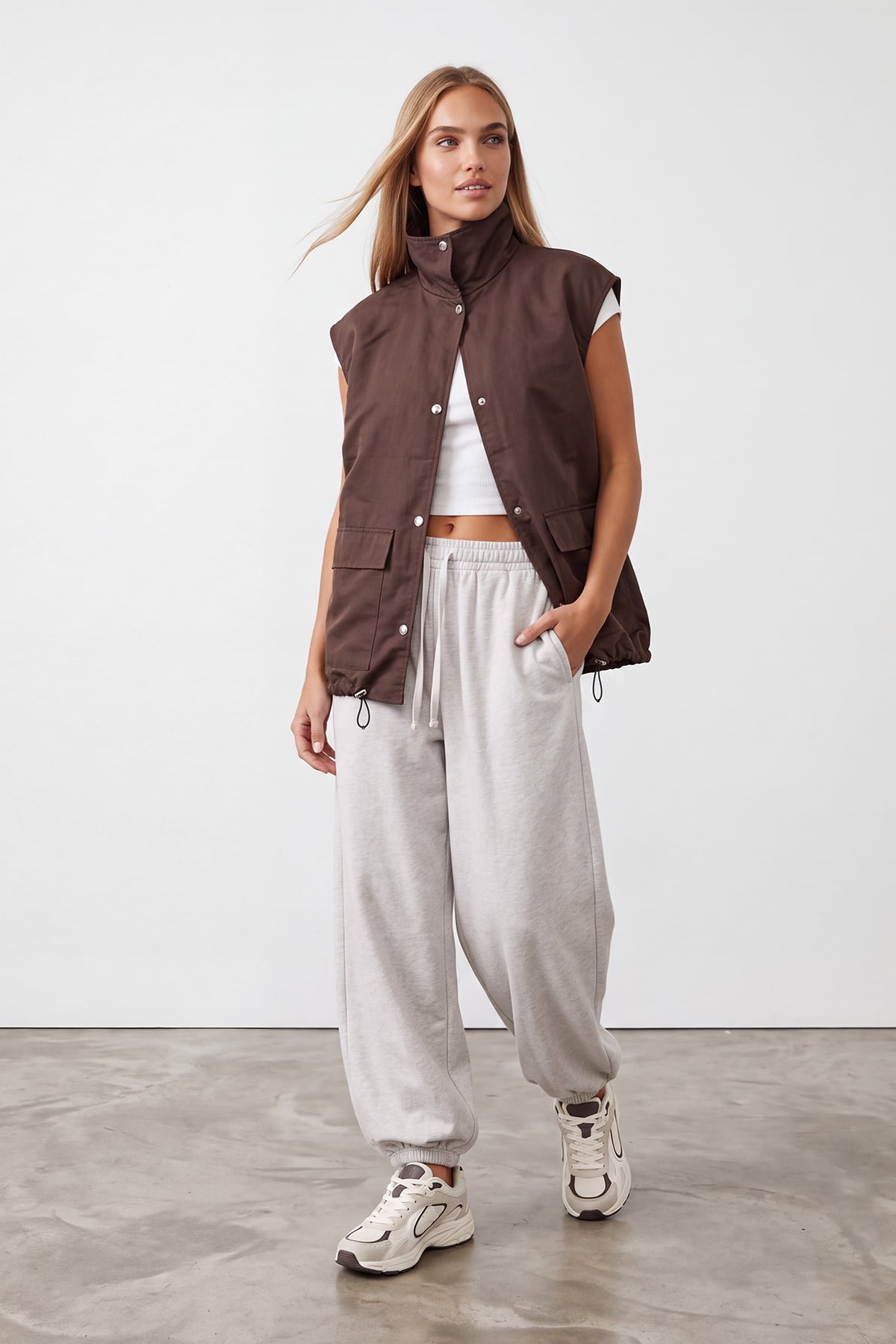 Kadın KAHVERENGİ Oversize Trençkot Yelek ALC-X15621