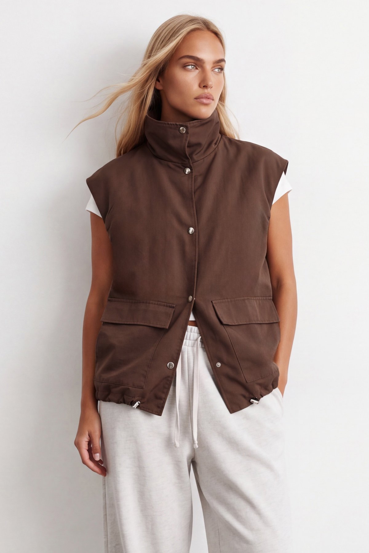 Kadın KAHVERENGİ Oversize Trençkot Yelek ALC-X15621