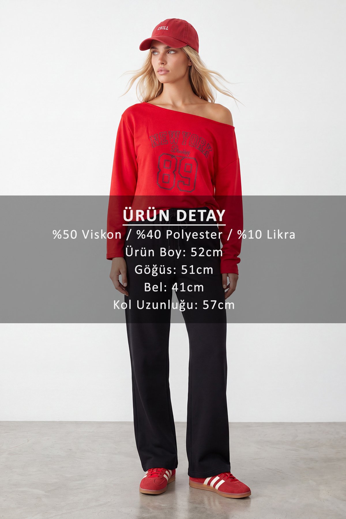Kadın Kırmızı Kayık Yaka Baskılı Modal Sweatshirt Alc-X15731