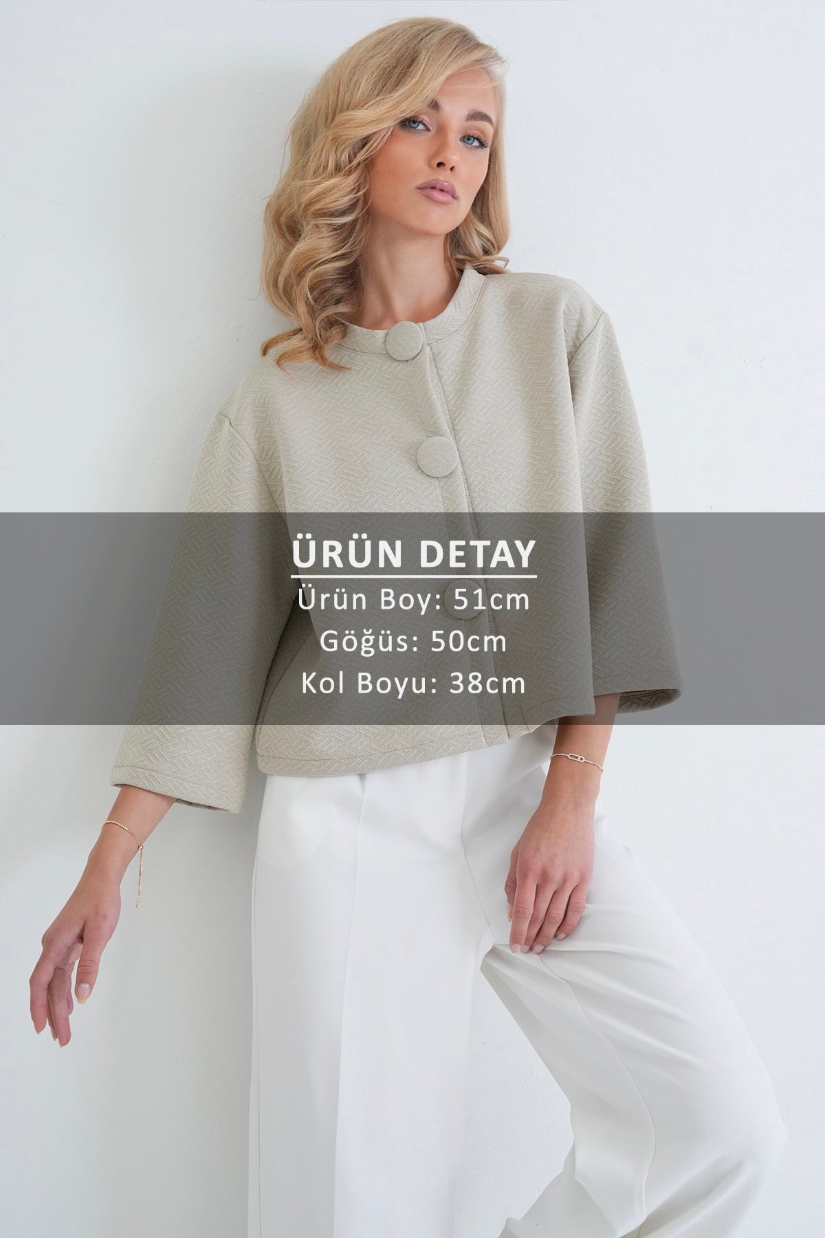 Kadın KOYU BEJ KAPLAMA DÜĞMELİ BİSİKLET YAKA ÖZEL TASARIM CROP CEKET ALC-X14647
